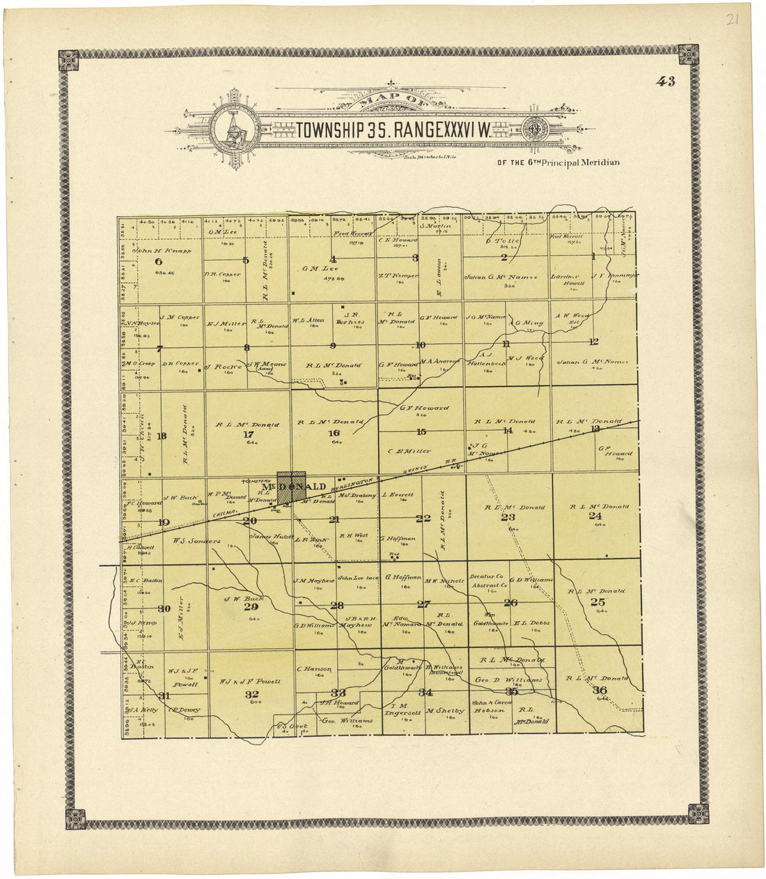 This old map of Map of Township 3 S. Range XXXVI W. from Standard Atlas of Rawlins County, Kansas from 1906 was created by Geo. A. Ogle & Co in 1906