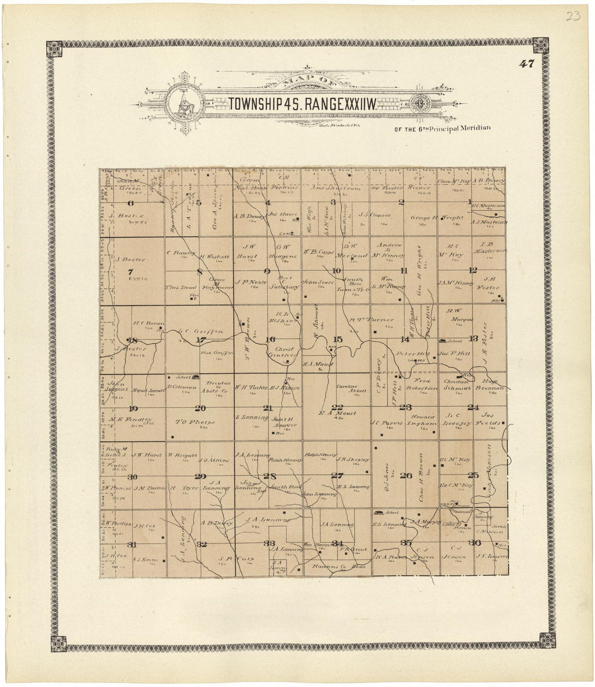 Map of Township 4 S. Range XXXII W. from Standard Atlas of Rawlins County, Kansas 1906 by Relic Map Company