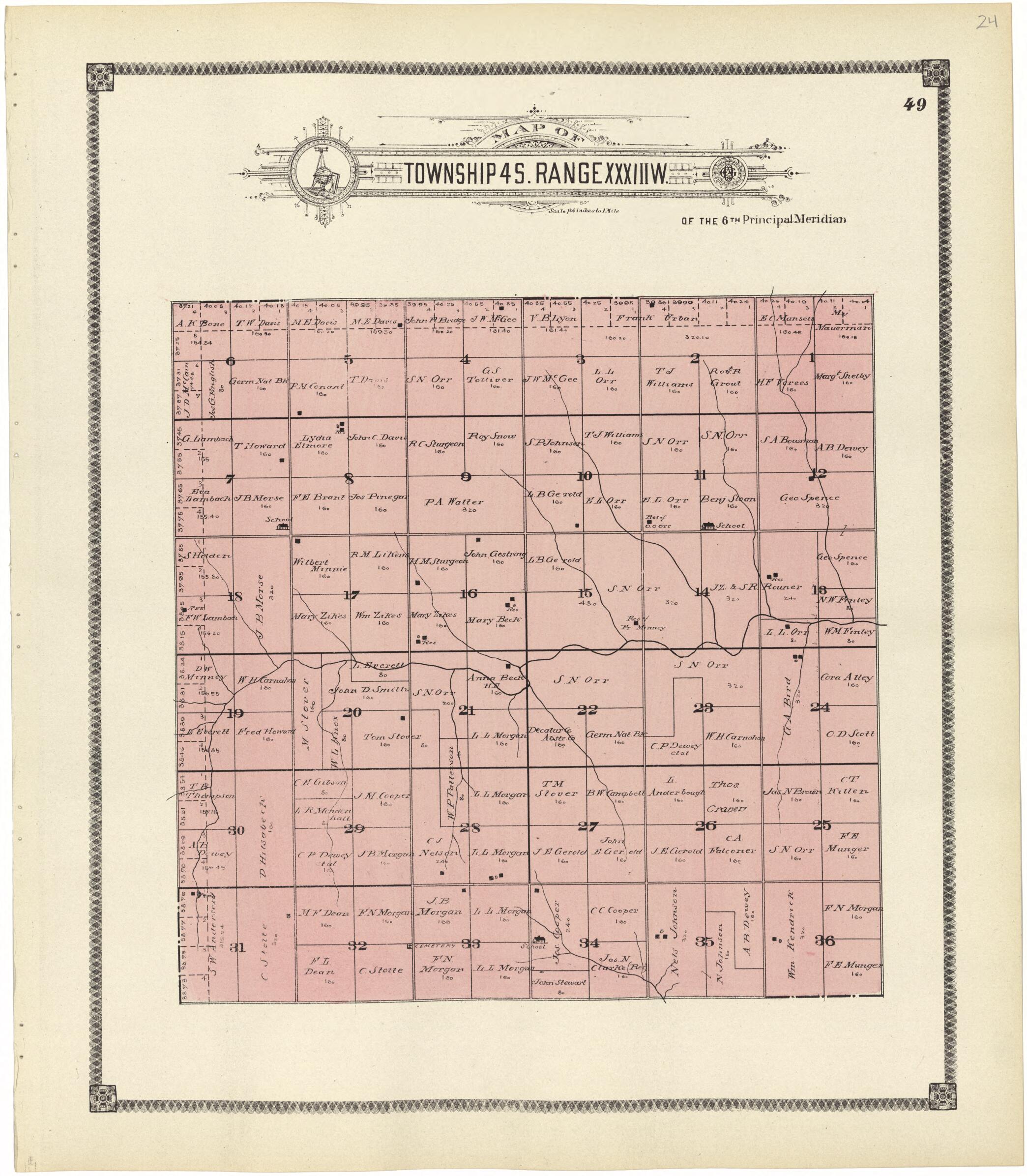 This old map of Map of Township 4 S. Range XXXIII W. from Standard Atlas of Rawlins County, Kansas from 1906 was created by Geo. A. Ogle & Co in 1906