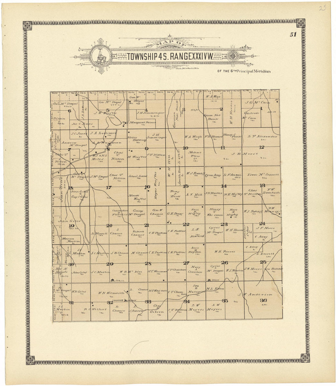 This old map of Map of Township 4 S. Range XXXIV W. from Standard Atlas of Rawlins County, Kansas from 1906 was created by Geo. A. Ogle & Co in 1906