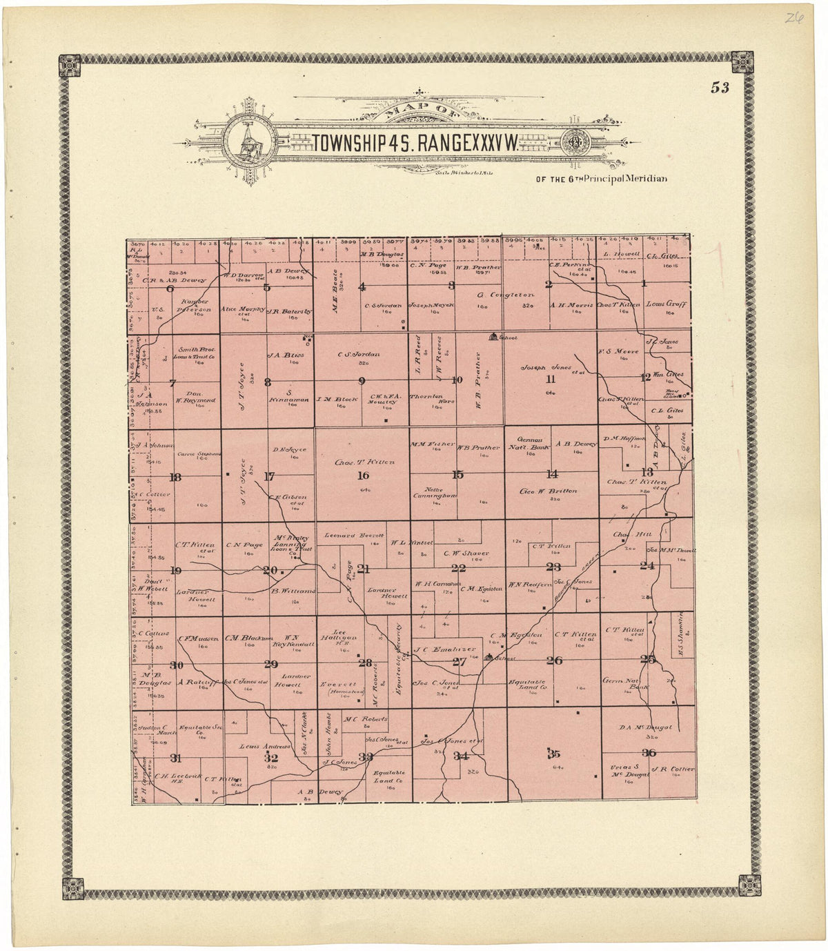 Map of Township 4 S. Range XXXV W. from Standard Atlas of Rawlins County, Kansas 1906 by Relic Map Company