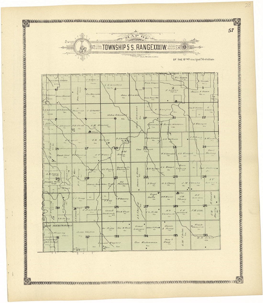 This old map of Map of Township 5 S. Range XXXI W. from Standard Atlas of Rawlins County, Kansas from 1906 was created by Geo. A. Ogle & Co in 1906