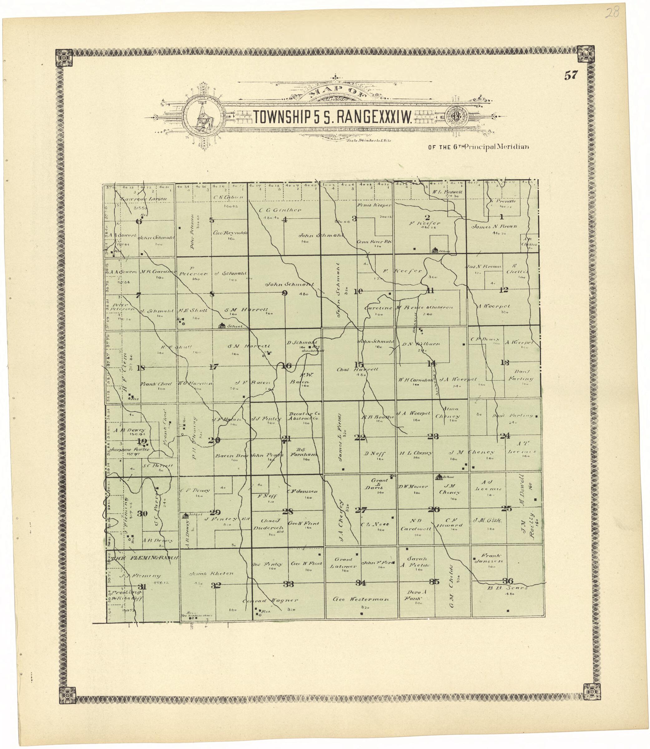 This old map of Map of Township 5 S. Range XXXI W. from Standard Atlas of Rawlins County, Kansas from 1906 was created by Geo. A. Ogle & Co in 1906