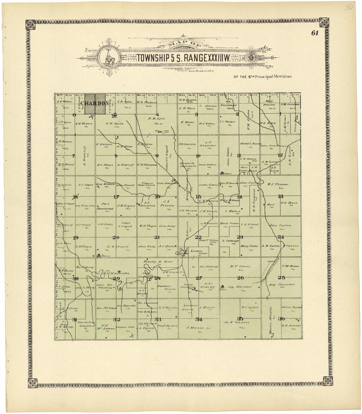 Map of Township 5 S. Range XXXIII W. from Standard Atlas of Rawlins County, Kansas 1906 by Relic Map Company