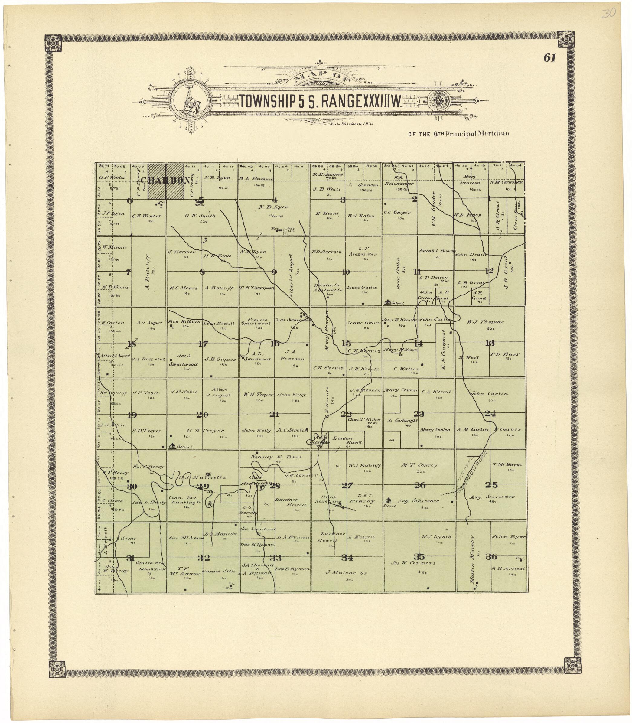 This old map of Map of Township 5 S. Range XXXIII W. from Standard Atlas of Rawlins County, Kansas from 1906 was created by Geo. A. Ogle & Co in 1906