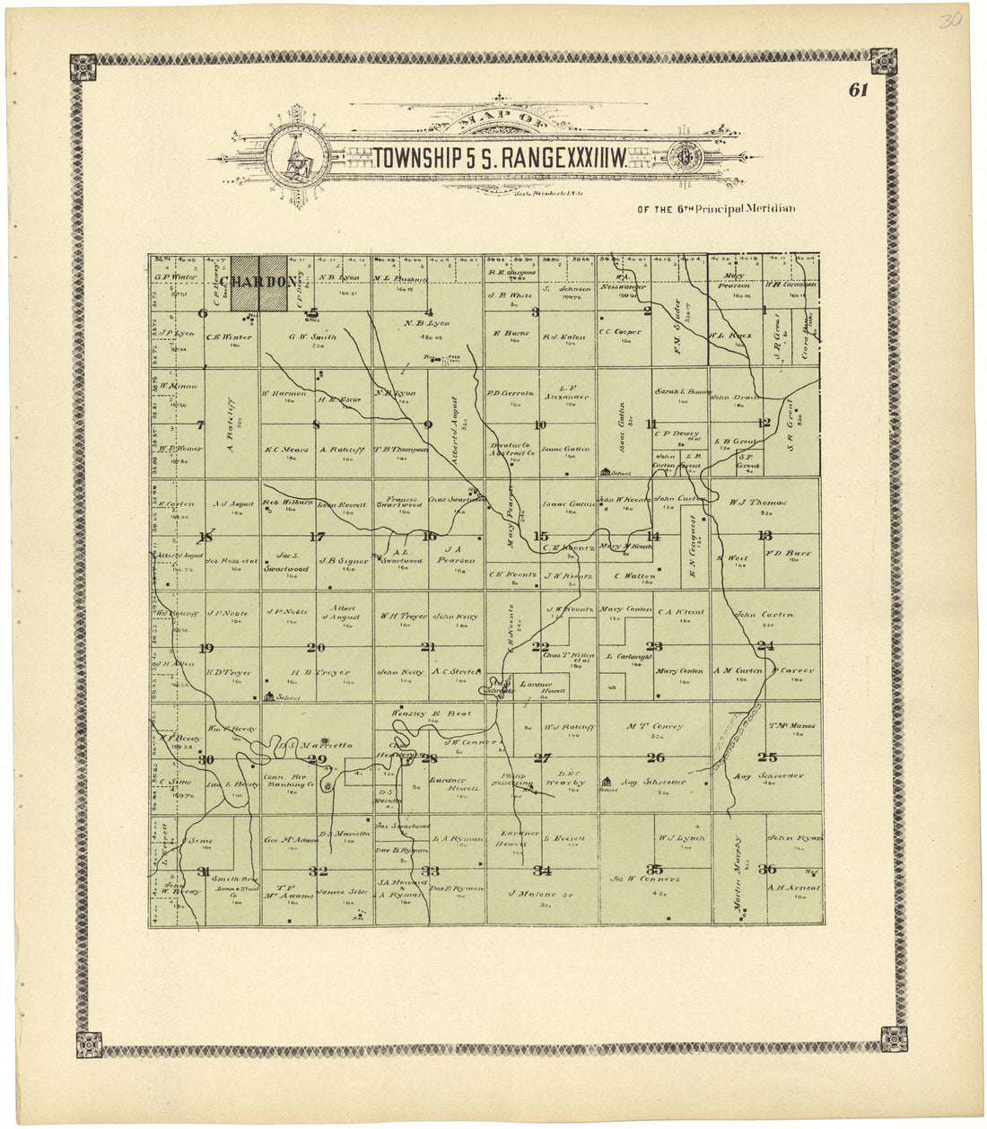 This old map of Map of Township 5 S. Range XXXIII W. from Standard Atlas of Rawlins County, Kansas from 1906 was created by Geo. A. Ogle & Co in 1906