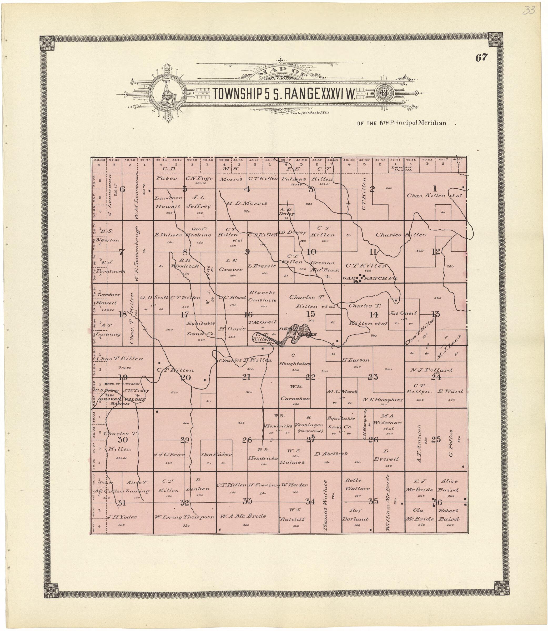 This old map of Map of Township 5 S. Range XXXVI W. from Standard Atlas of Rawlins County, Kansas from 1906 was created by Geo. A. Ogle & Co in 1906
