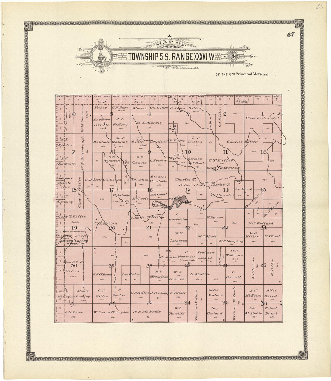 This old map of Map of Township 5 S. Range XXXVI W. from Standard Atlas of Rawlins County, Kansas from 1906 was created by Geo. A. Ogle & Co in 1906