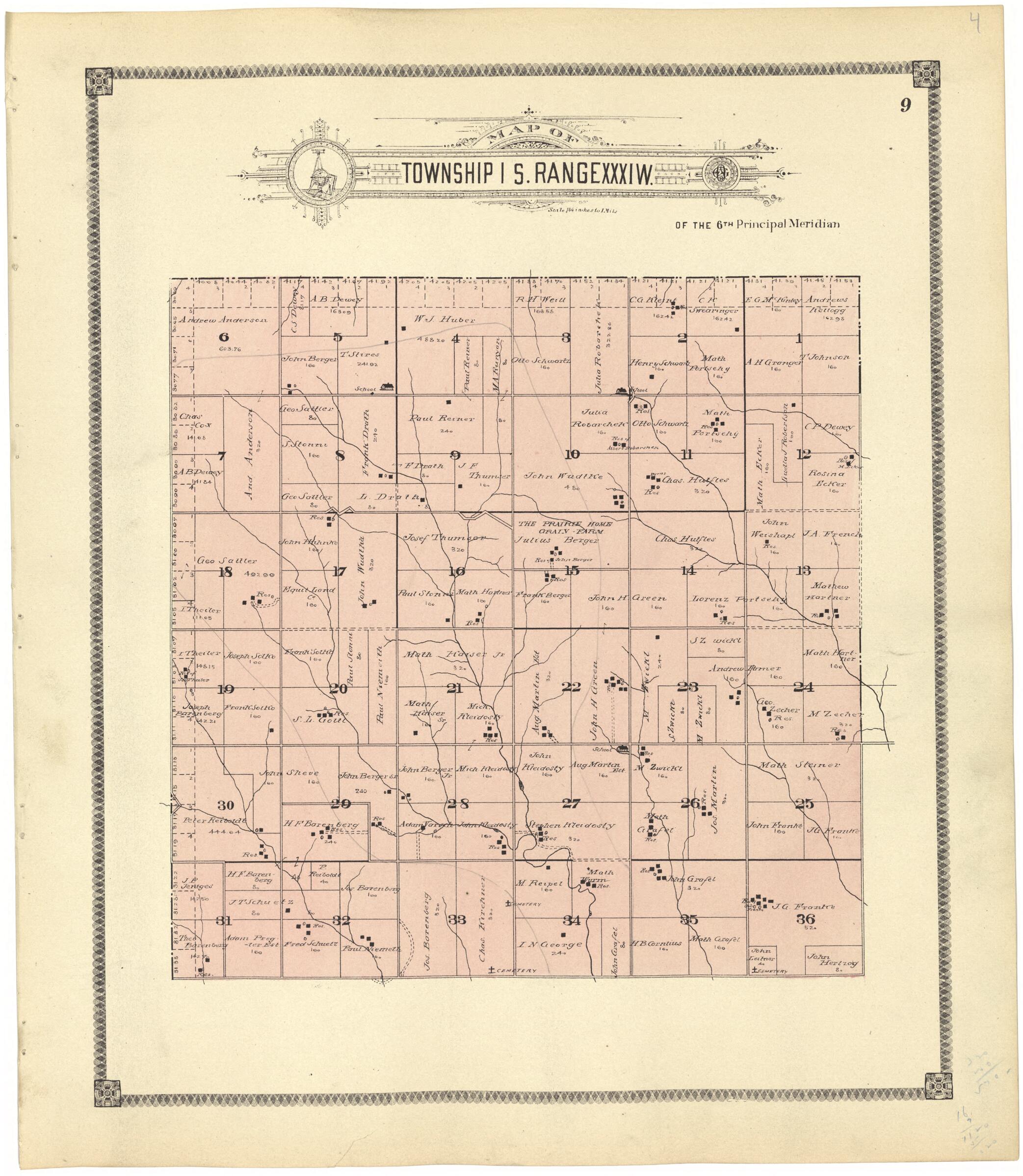 This old map of Map of Township 1 S. Range XXXI W. from Standard Atlas of Rawlins County, Kansas from 1906 was created by Geo. A. Ogle & Co in 1906