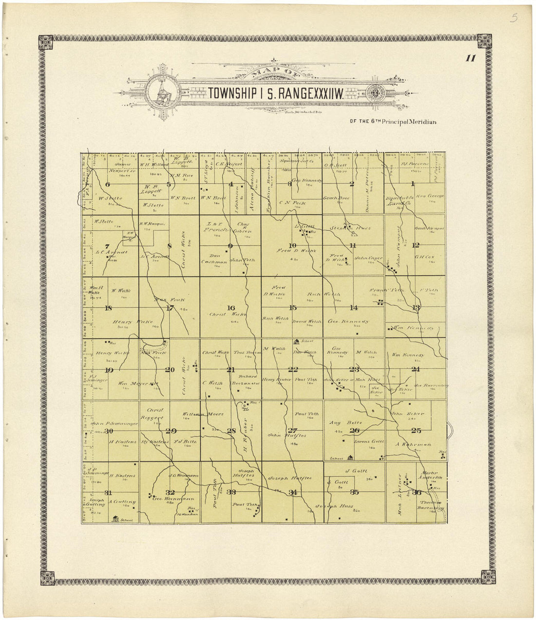 This old map of Map of Township 1 S. Range XXXII W. from Standard Atlas of Rawlins County, Kansas from 1906 was created by Geo. A. Ogle & Co in 1906