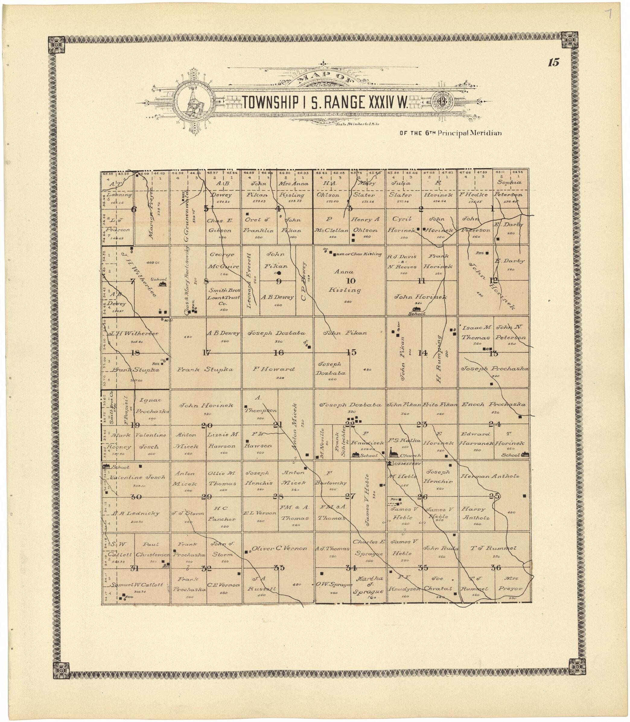 This old map of Map of Township 1 S. Range XXXIV W. from Standard Atlas of Rawlins County, Kansas from 1906 was created by Geo. A. Ogle & Co in 1906