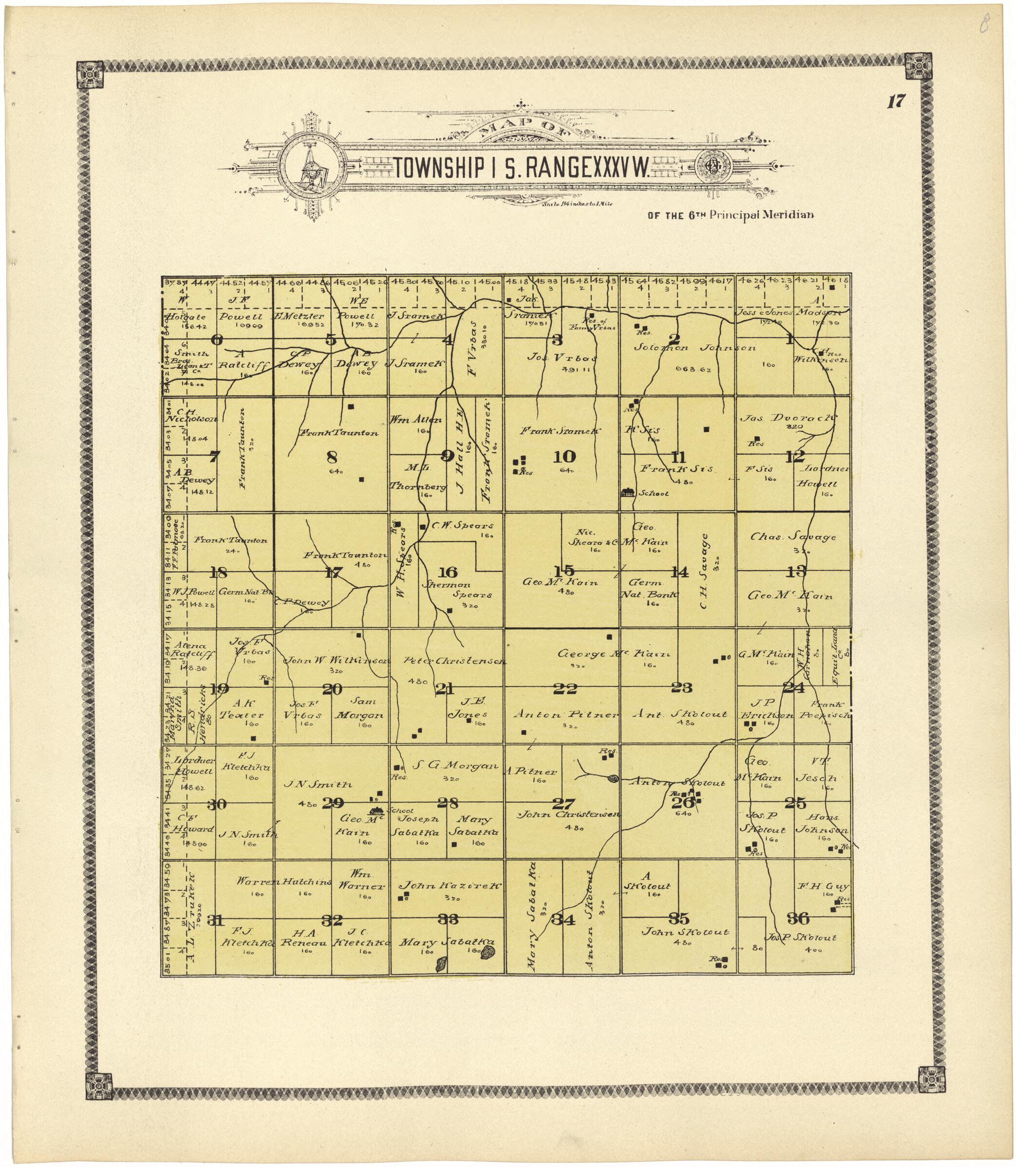 This old map of Map of Township 1 S. Range XXXV W. from Standard Atlas of Rawlins County, Kansas from 1906 was created by Geo. A. Ogle & Co in 1906