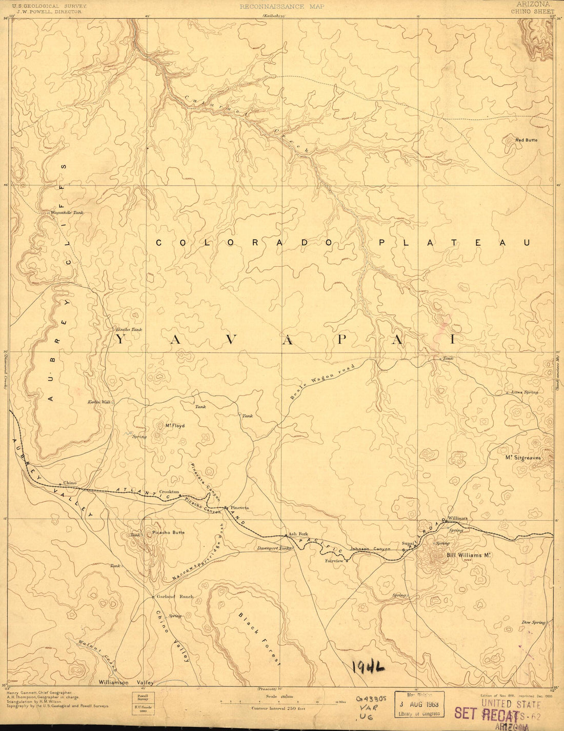 This old map of Scale 1:250,000. (1900) - Chino from Arizona. from 1891 was created by Geological Survey (U.S.) in 1891