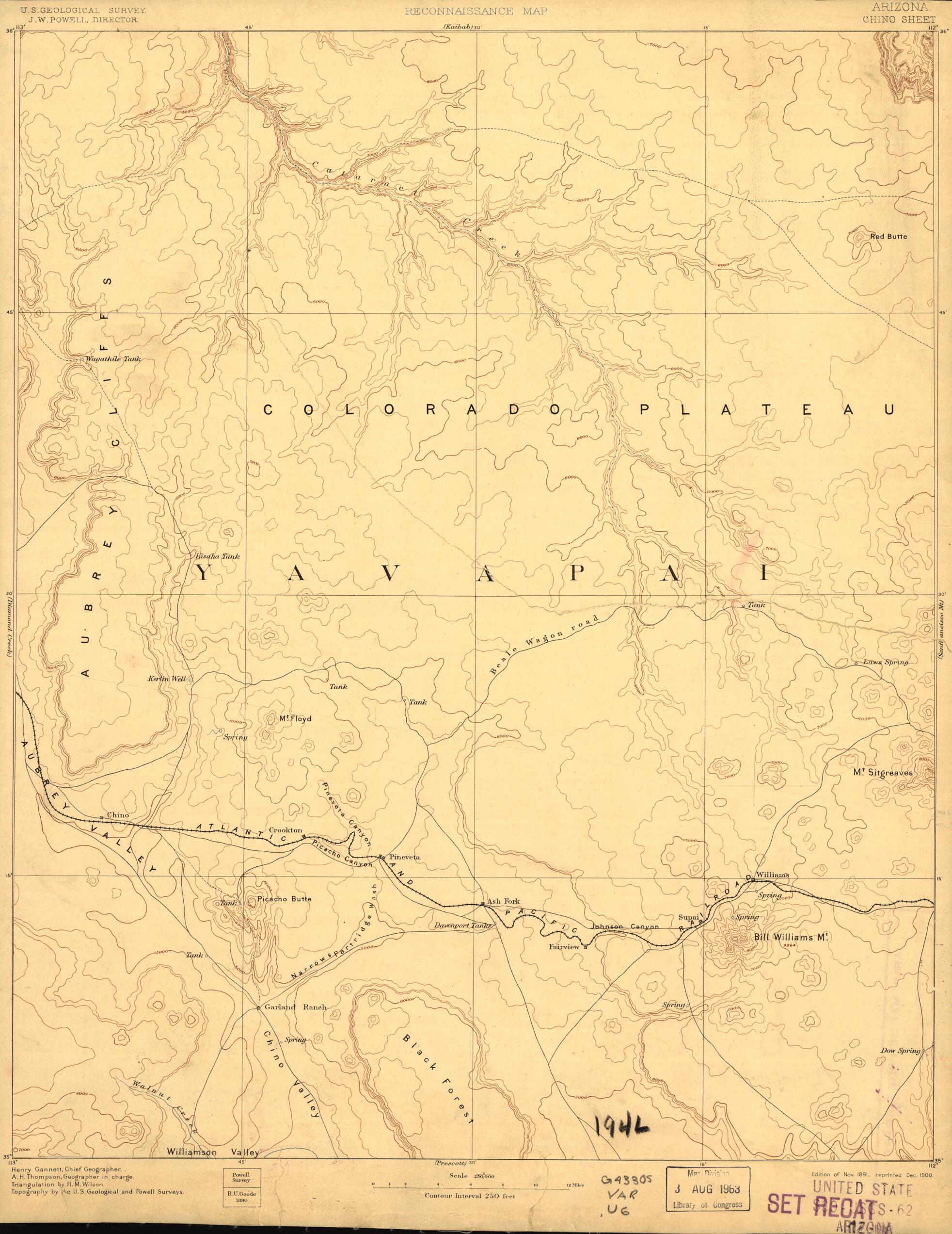 This old map of Scale 1:250,000. (1900) - Chino from Arizona. from 1891 was created by Geological Survey (U.S.) in 1891