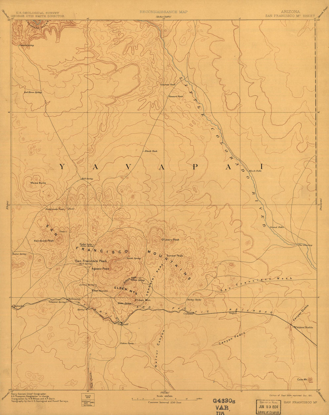 This old map of Scale 1:250,000. (1911) - San Francisco Mountains from Arizona. from 1891 was created by Geological Survey (U.S.) in 1891