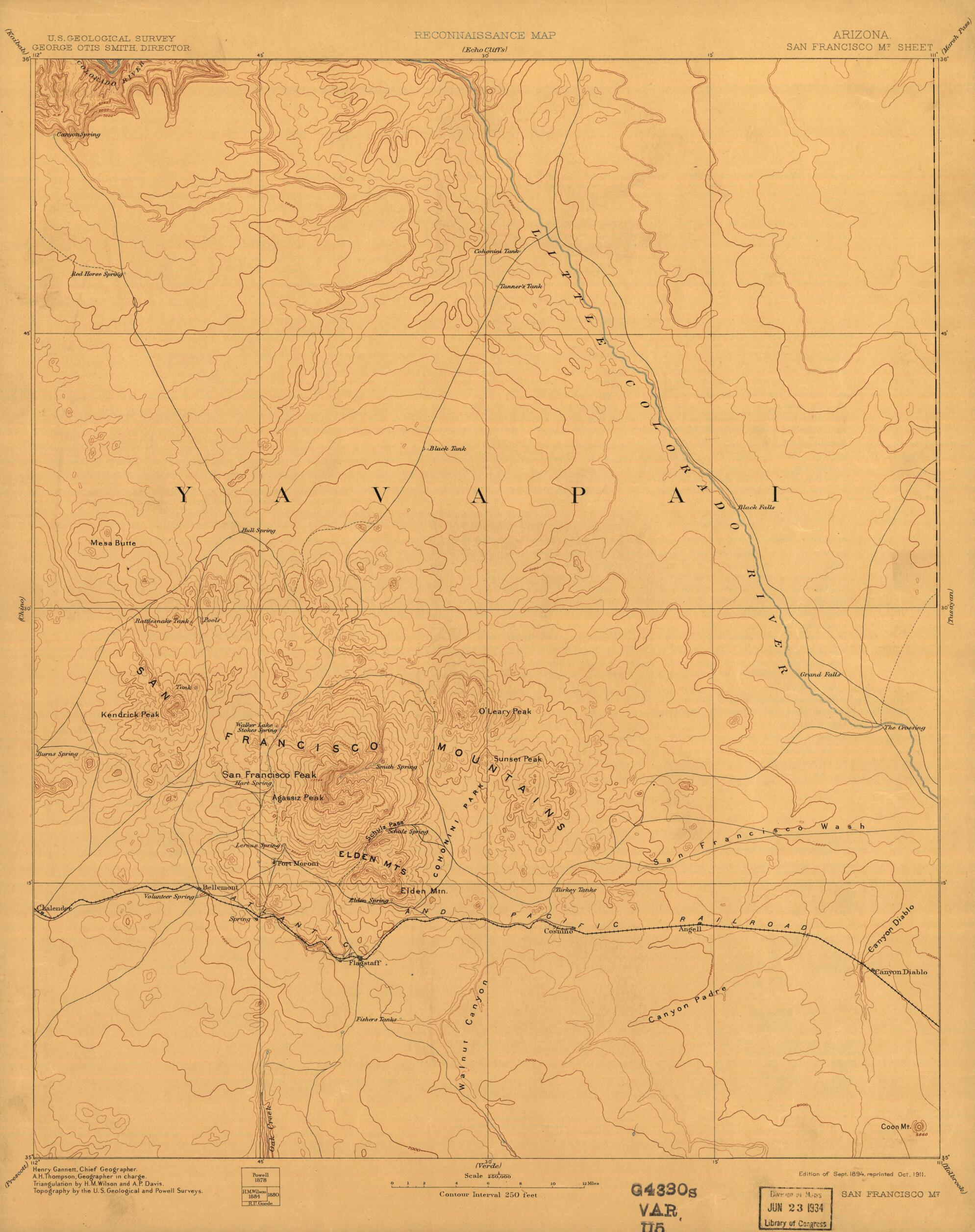 This old map of Scale 1:250,000. (1911) - San Francisco Mountains from Arizona. from 1891 was created by Geological Survey (U.S.) in 1891