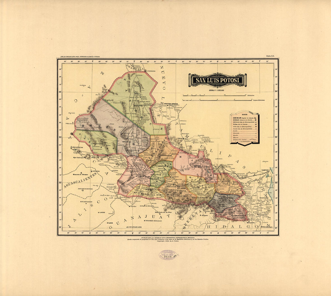 This old map of San Luis Potosi from Atlas Mexicano. from 1884 was created by Antonio García Cubas in 1884