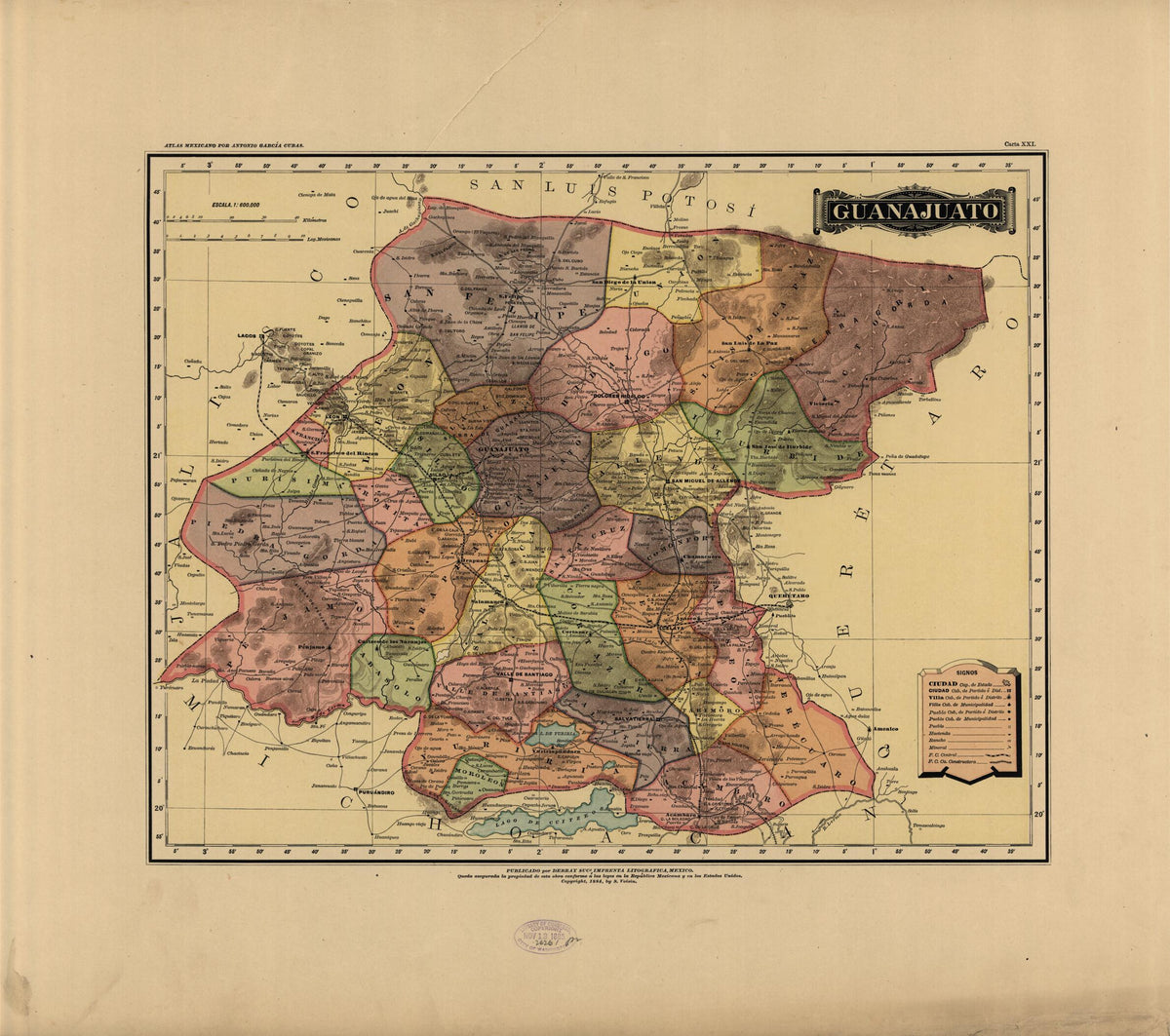 Guanajuato from Atlas Mexicano. 1884 by Relic Map Company
