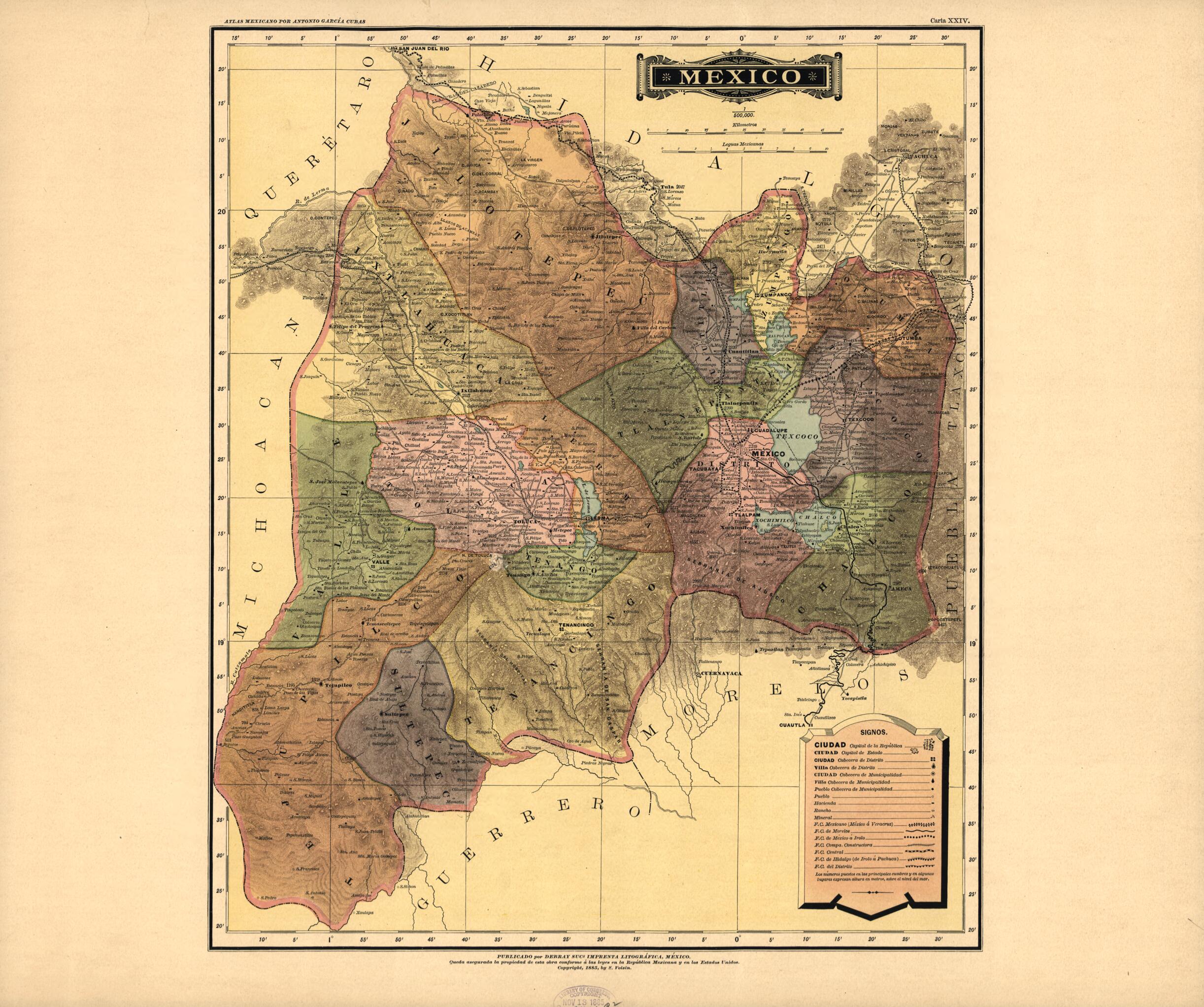 This old map of Mexico from Atlas Mexicano. from 1884 was created by Antonio GarcĂa Cubas in 1884