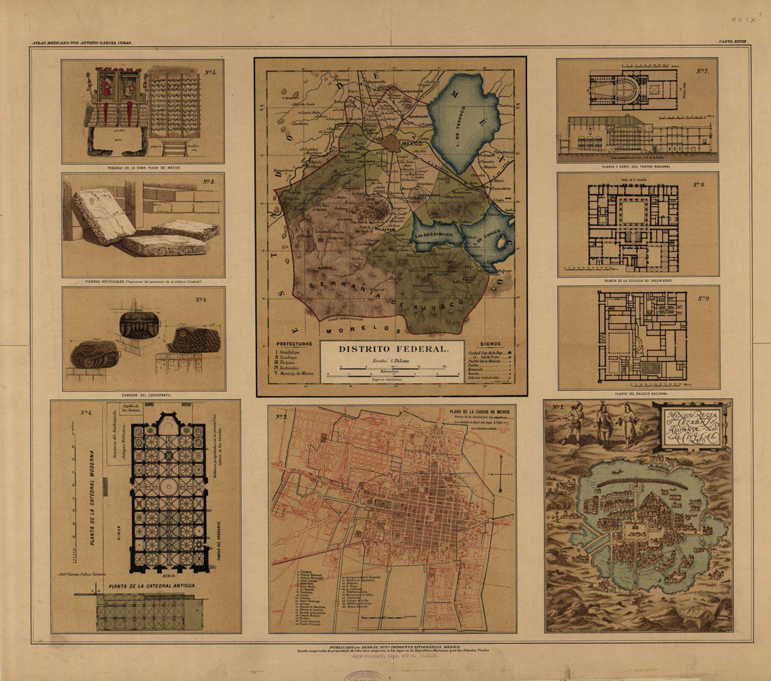 This old map of Distrito Federal from Atlas Mexicano. from 1884 was created by Antonio García Cubas in 1884