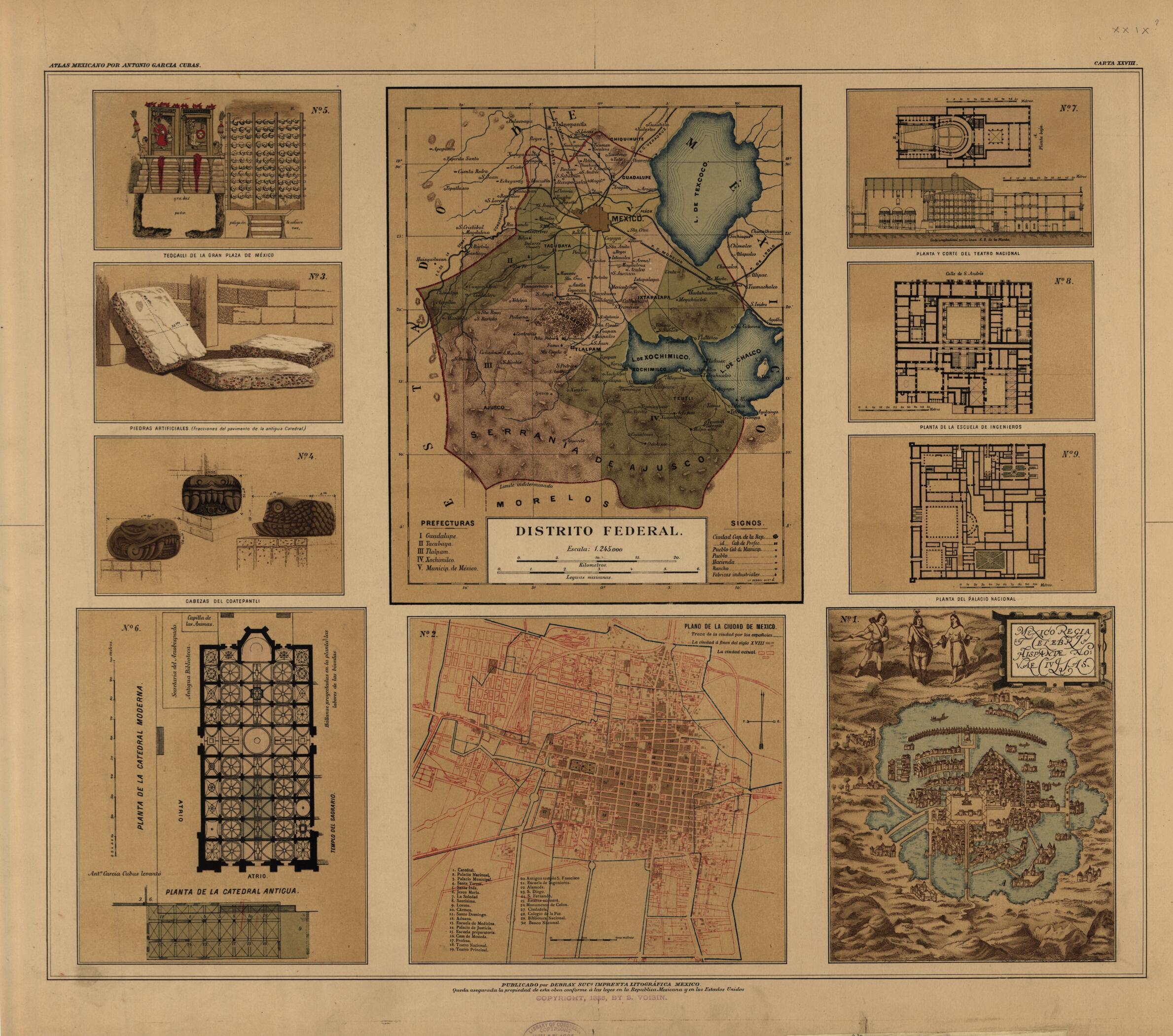 This old map of Distrito Federal from Atlas Mexicano. from 1884 was created by Antonio GarcĂa Cubas in 1884