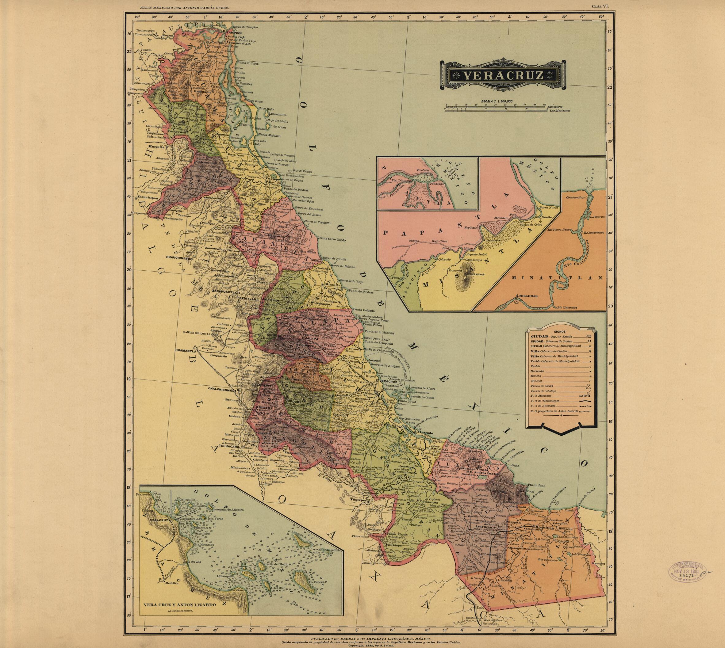 This old map of Vera Cruz from Atlas Mexicano. from 1884 was created by Antonio GarcĂa Cubas in 1884