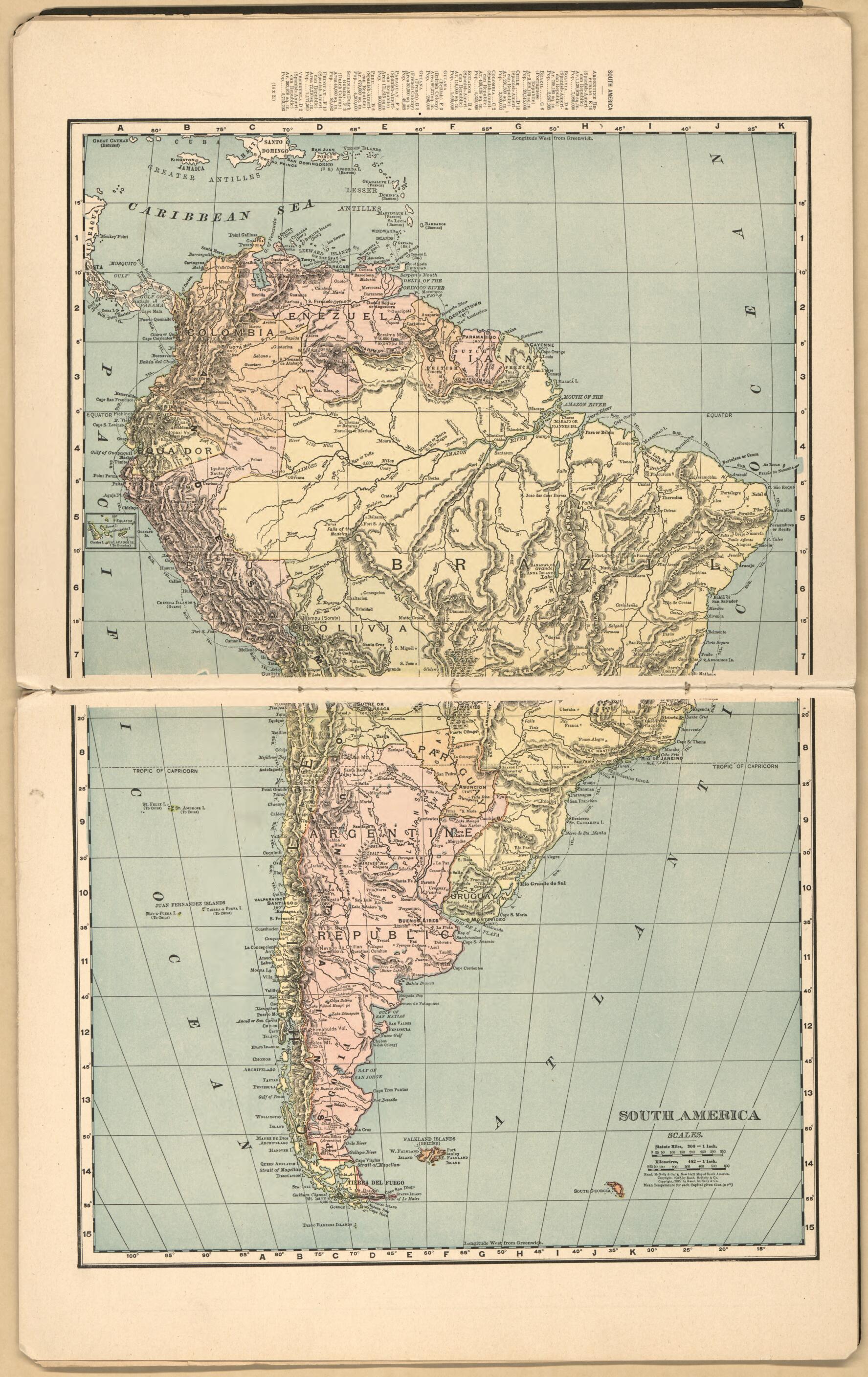 This old map of South America from Mexican Revolution from 1913 was created by Rand McNally and Company in 1913