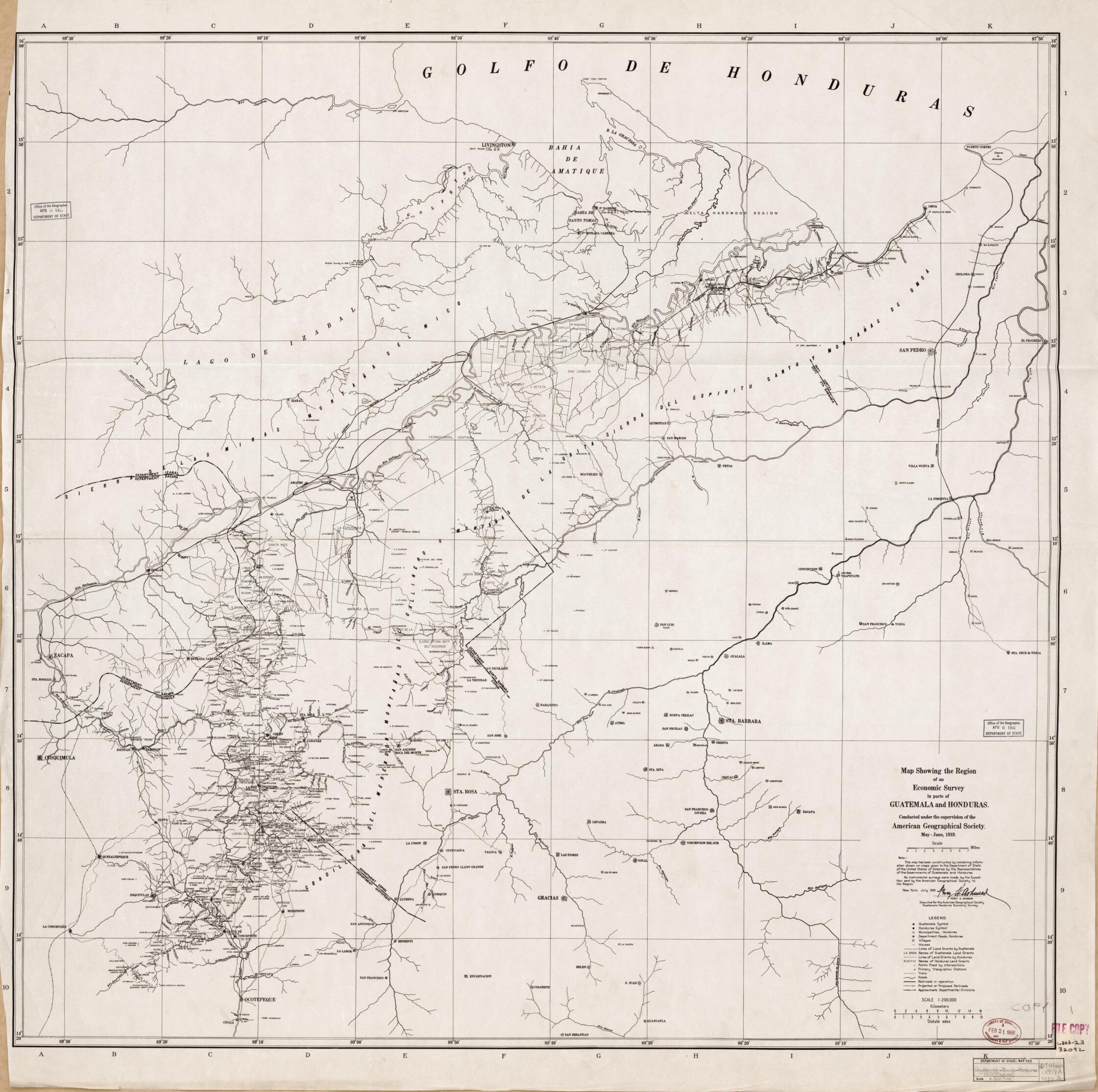 This old map of Sheet 1 - Map Showing the Region of an Economic Survey In Parts of Guatemala and Honduras from Maps of Guatemala-Honduras Boundary. from 1918 was created by in 1918