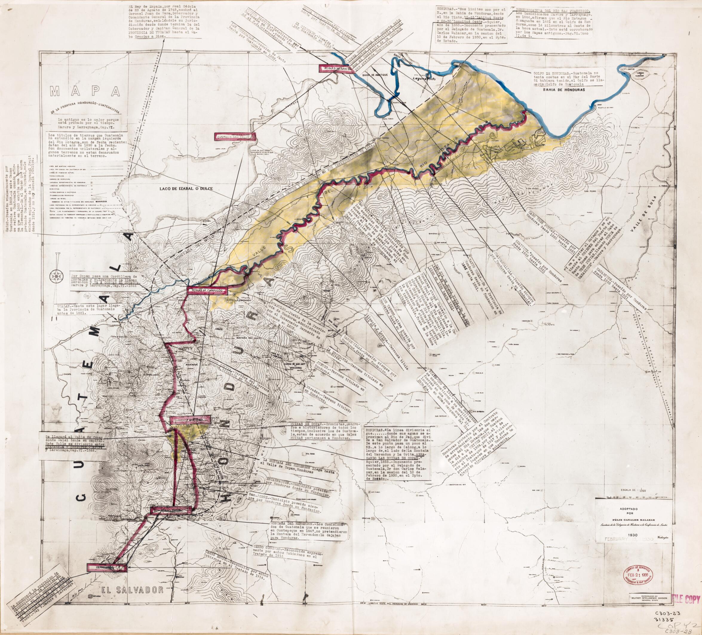 This old map of Sheet 2 - Mapa De La Frontera Hondureno-guatemalteca / Adoptado Por Felix Canales Salazer, Secretario De La Delegacion De Honduras a La Conferencia De Limites, 1930 from Maps of Guatemala-Honduras Boundary. from 1918 was created by in 19