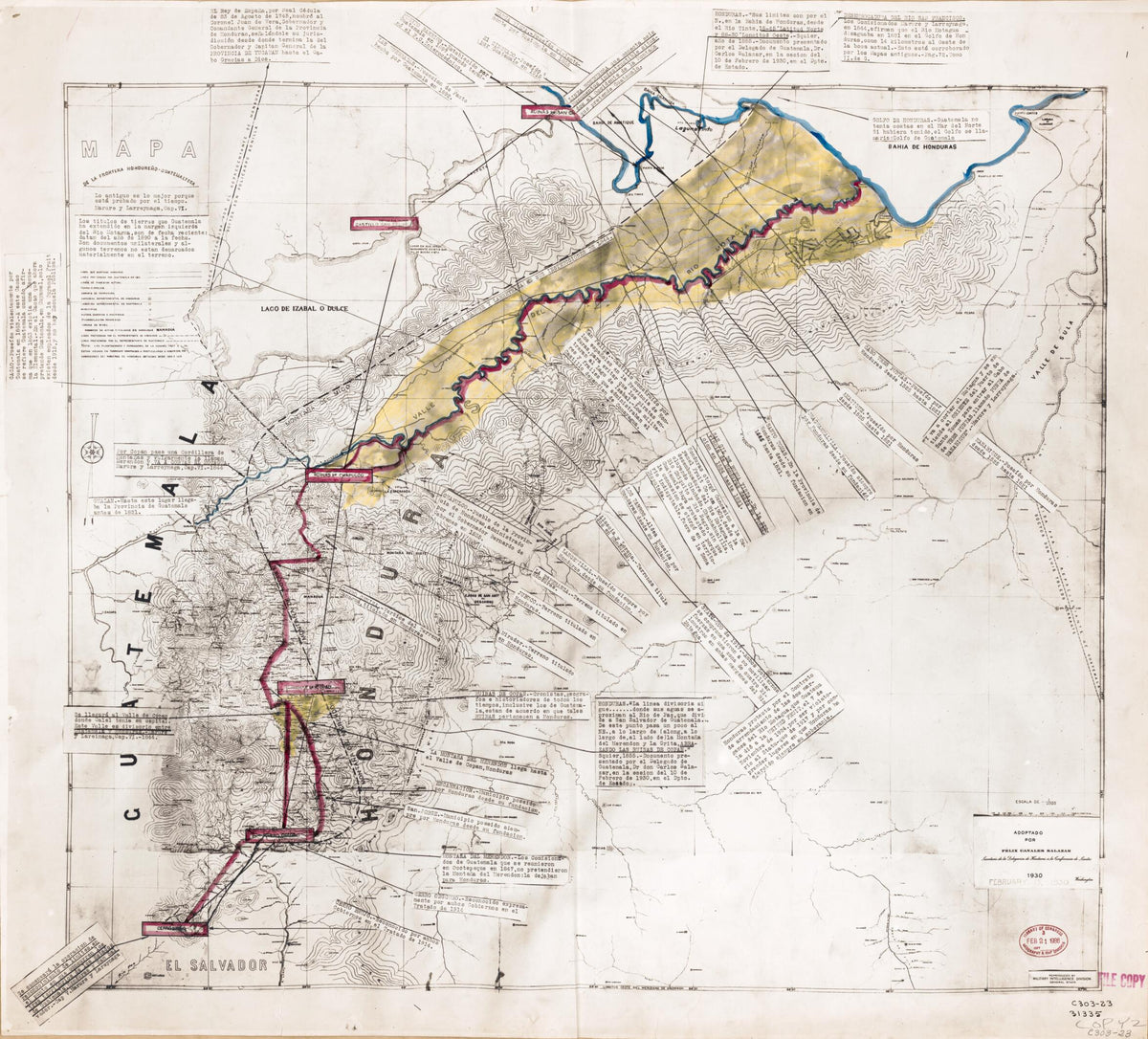 Sheet 2 - Mapa De La Frontera Hondureno-guatemalteca / Adoptado Por Felix Canales Salazer, Secretario De La Delegacion De Honduras a La Conferencia De Limites, 1930 from Maps of Guatemala-Honduras Boundary. 1918 by Relic Map Company