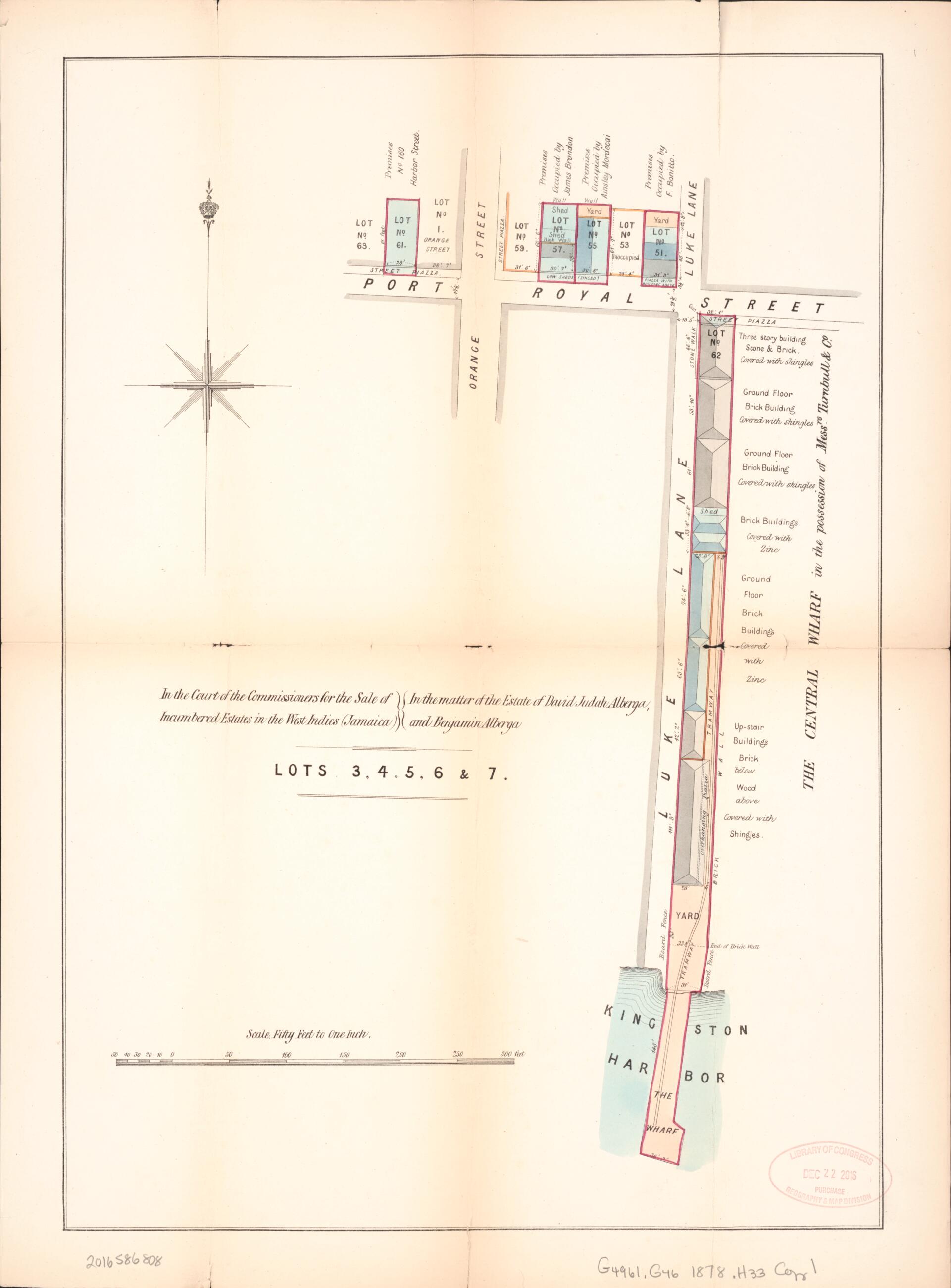 This old map of Lots 3, 4, 5, 6 & 7. from Encumbered Estates In the West Indies (Jamaica) from 1878 was created by Vaughan & Jenkinson (Firm) Hards in 1878