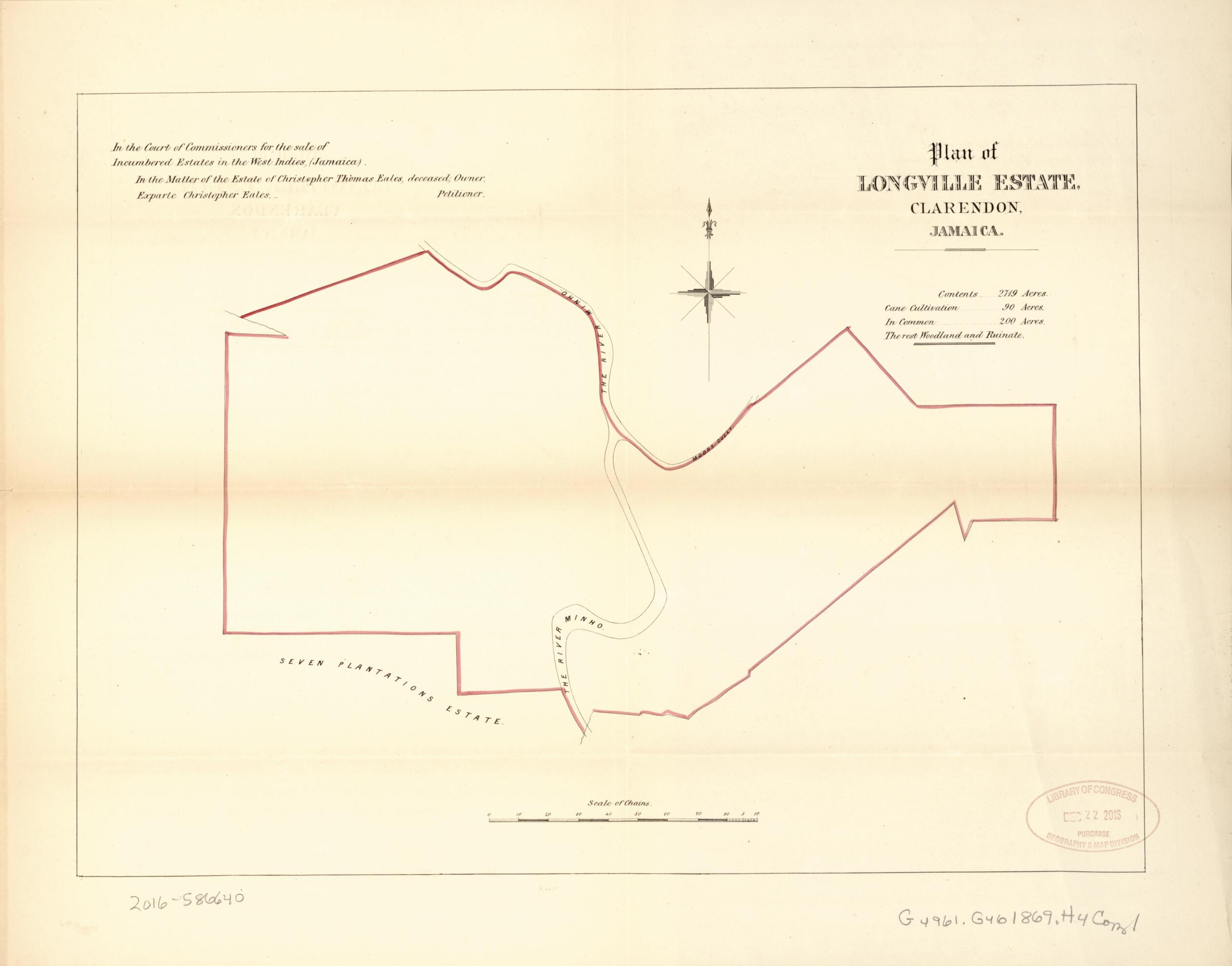 This old map of Plan of Longville Estate from Encumbered Estates In the West Indies (Jamaica) from 1869 was created by Vaughan & Leifchild (Firm) Hards in 1869