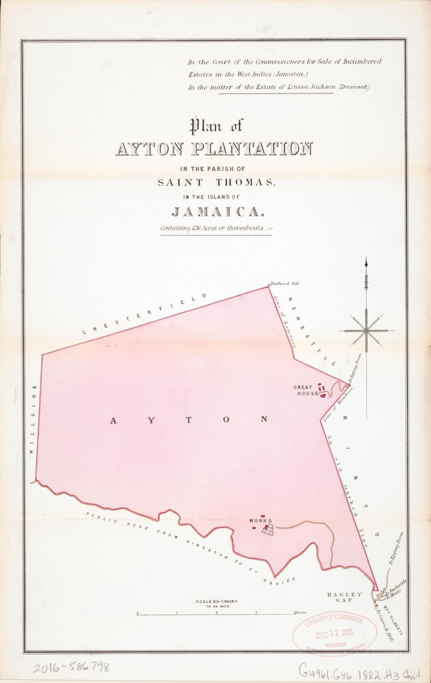 This old map of Plan of Ayton Plantation from Encumbered Estates In the West Indies (Jamaica) from 1882 was created by Vaughan & Jenkinson (Firm) Hards in 1882
