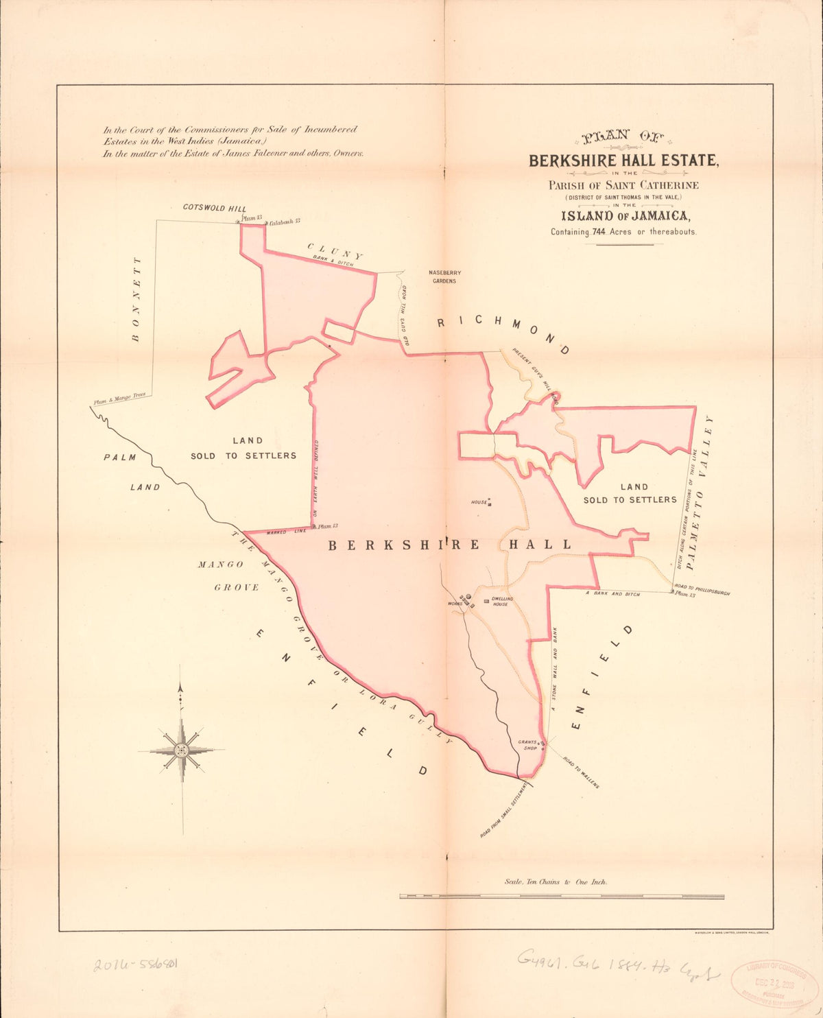 Plan of Berkshire Hall Estate from Encumbered Estates In the West Indies (Jamaica) 1884 by Relic Map Company