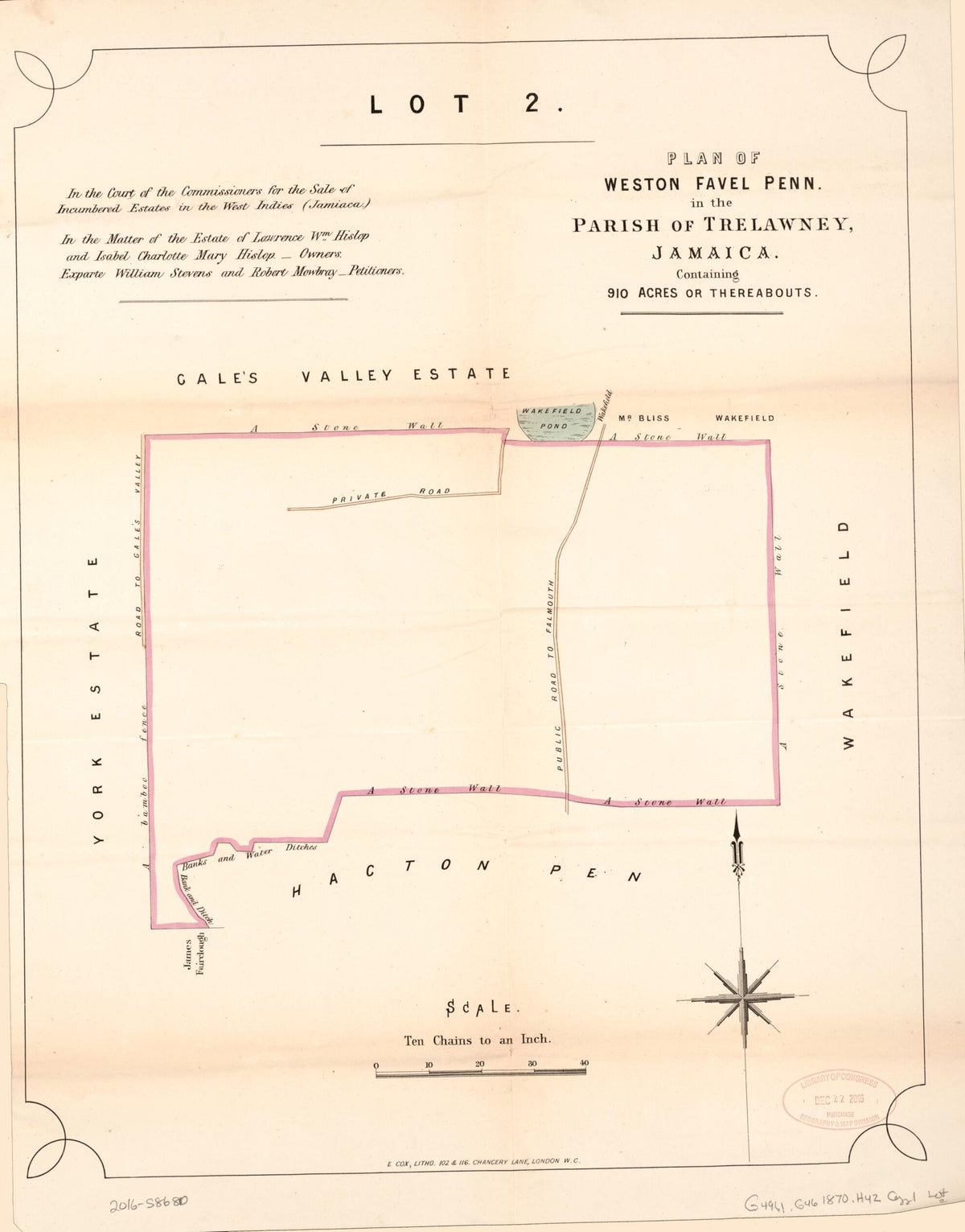 Lot 2. Plan of Weston Favel Penn. from Encumbered Estates In the West Indies (Jamaica) 1870 by Relic Map Company
