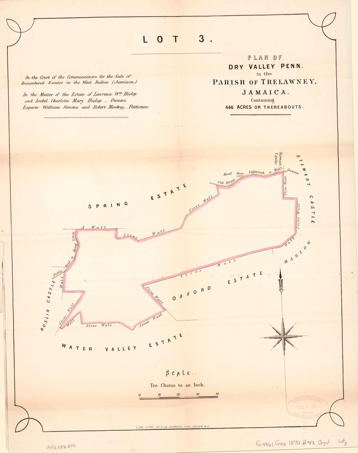 Lot 3. Plan of Dry Valley Penn. from Encumbered Estates In the West Indies (Jamaica) 1870 by Relic Map Company