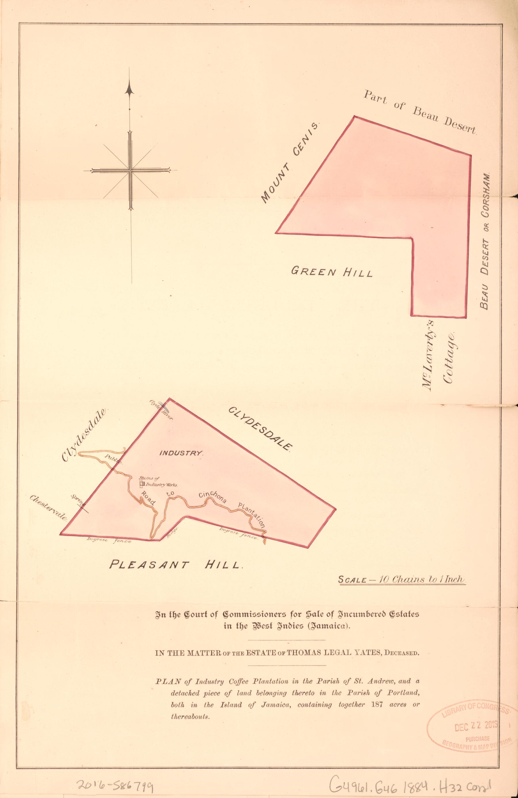 This old map of Plan of Industry Coffee Plantation from Encumbered Estates In the West Indies (Jamaica) from 1884 was created by Vaughan & Jenkinson (Firm) Hards in 1884