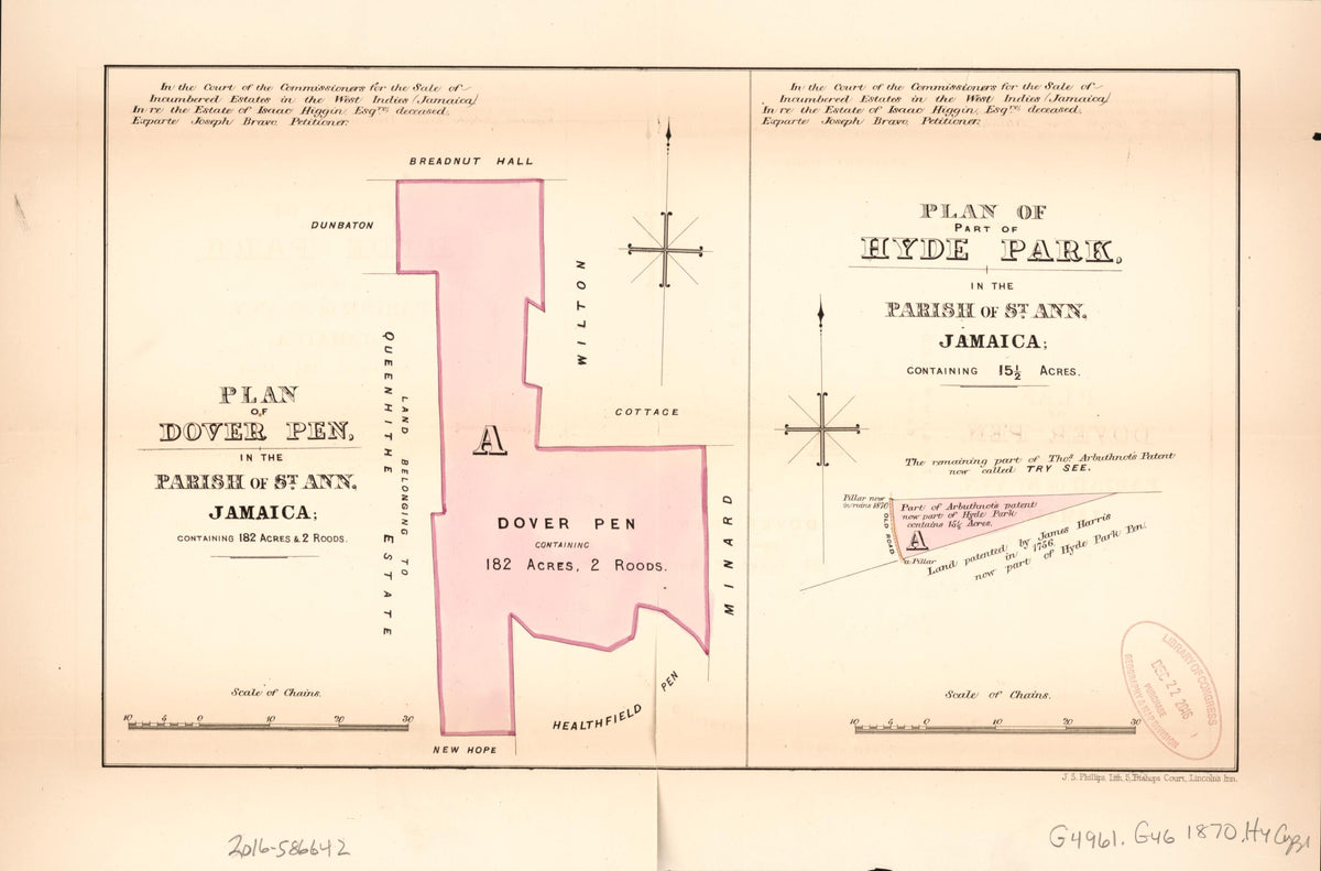 Plan of Dover Pen; Plan of Part of Hyde Park from Encumbered Estates In the West Indies (Jamaica) 1870 by Relic Map Company
