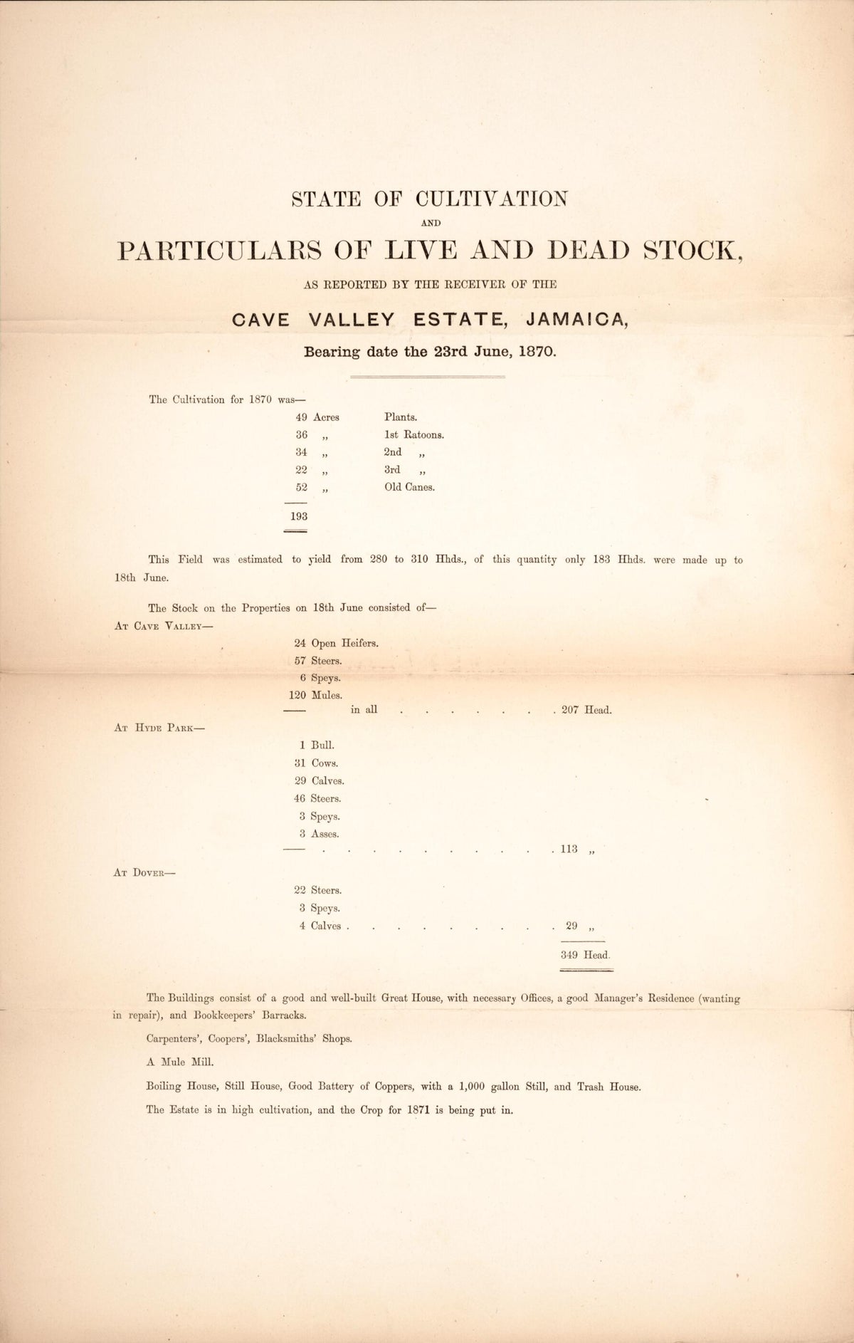 State of Cultivation from Encumbered Estates In the West Indies (Jamaica) 1870 by Relic Map Company