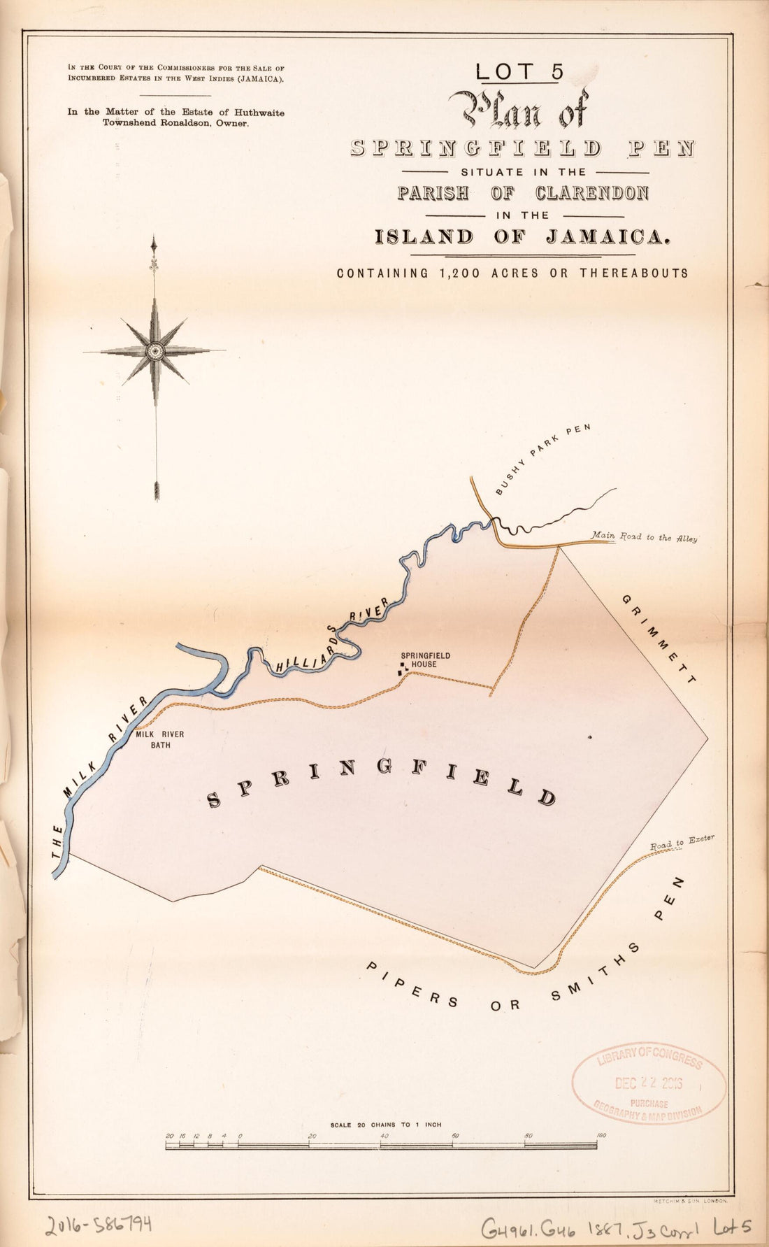 This old map of Lot 5 Plan of Springfield Pen from Encumbered Estates In the West Indies (Jamaica) from 1887 was created by in 1887