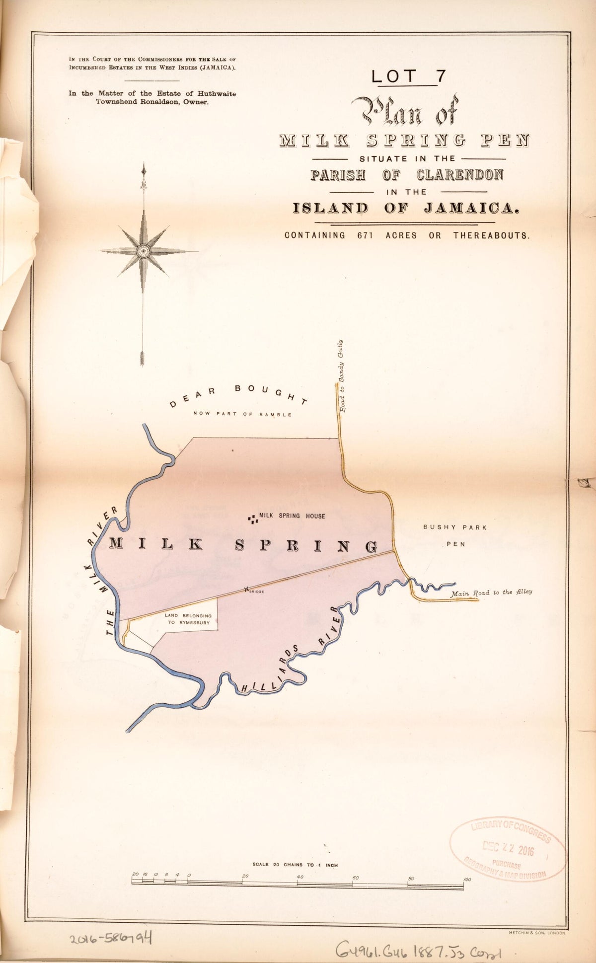 Lot 7 Plan of Milk Spring Pen from Encumbered Estates In the West Indies (Jamaica) 1887 by Relic Map Company