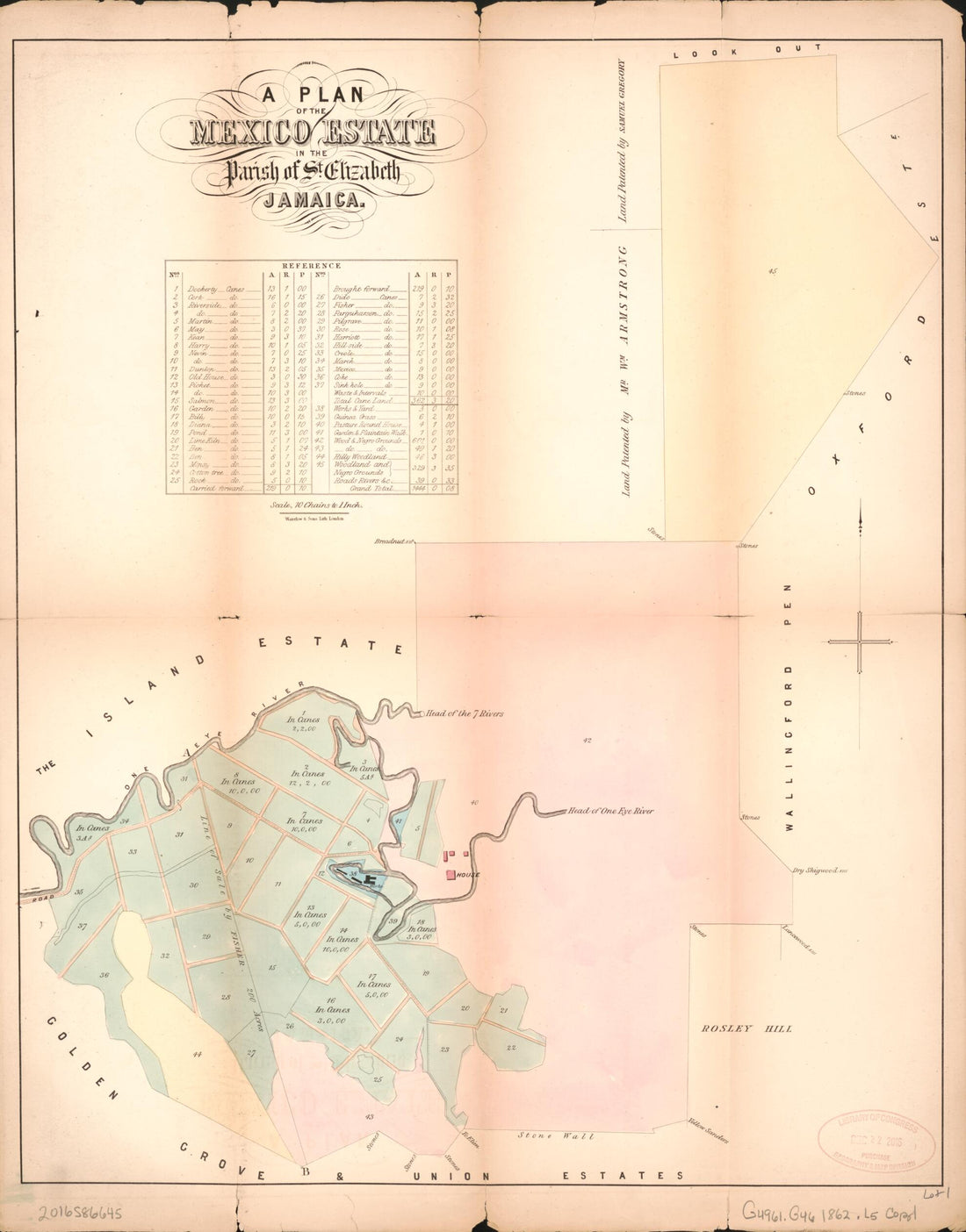 This old map of A Plan of the Mexico Estate from Encumbered Estates In the West Indies (Jamaica) from 1862 was created by Son & Cheffins (Firm) Leifchild in 1862