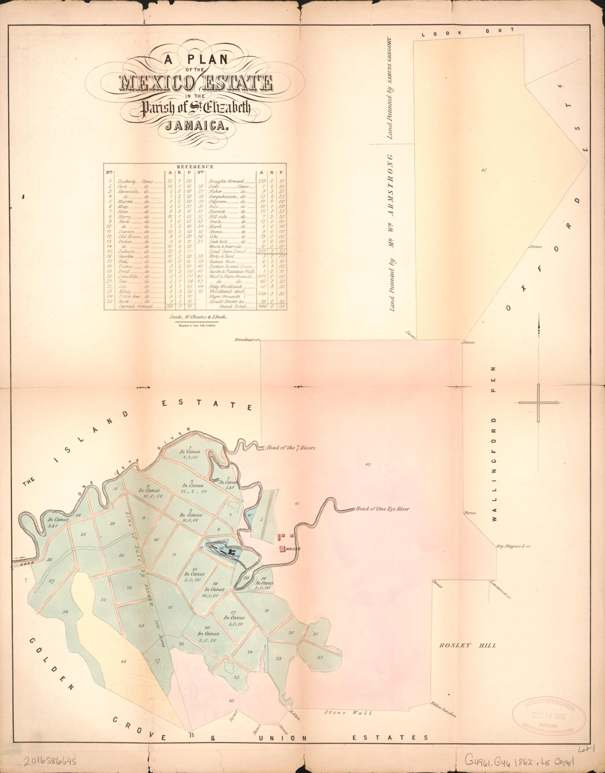 This old map of A Plan of the Mexico Estate from Encumbered Estates In the West Indies (Jamaica) from 1862 was created by Son & Cheffins (Firm) Leifchild in 1862