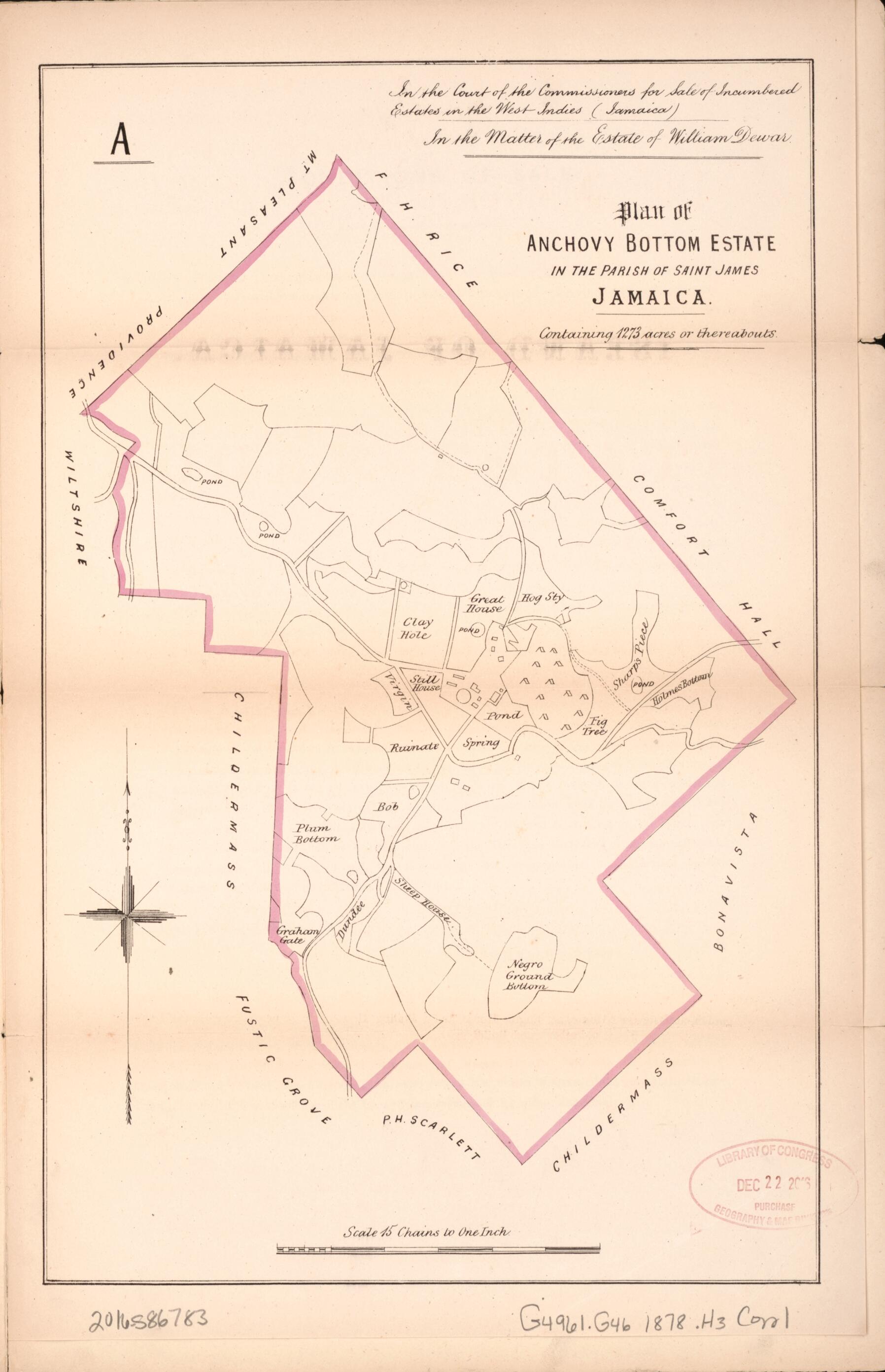 This old map of Plan of Anchovy Bottom Estate from Encumbered Estates In the West Indies (Jamaica) from 1878 was created by Vaughan & Jenkinson (Firm) Hards in 1878
