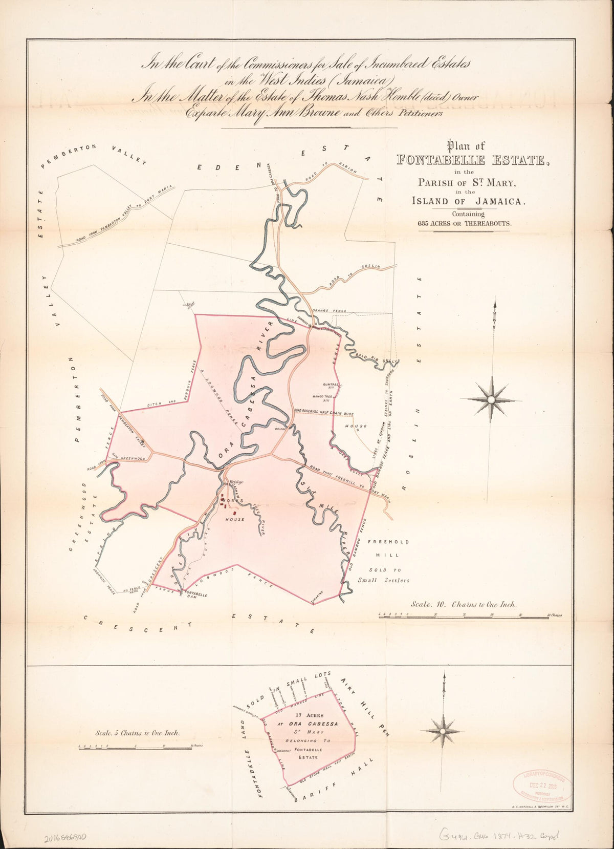 Plan of Fontabelle Estate from Encumbered Estates In the West Indies (Jamaica) 1874 by Relic Map Company