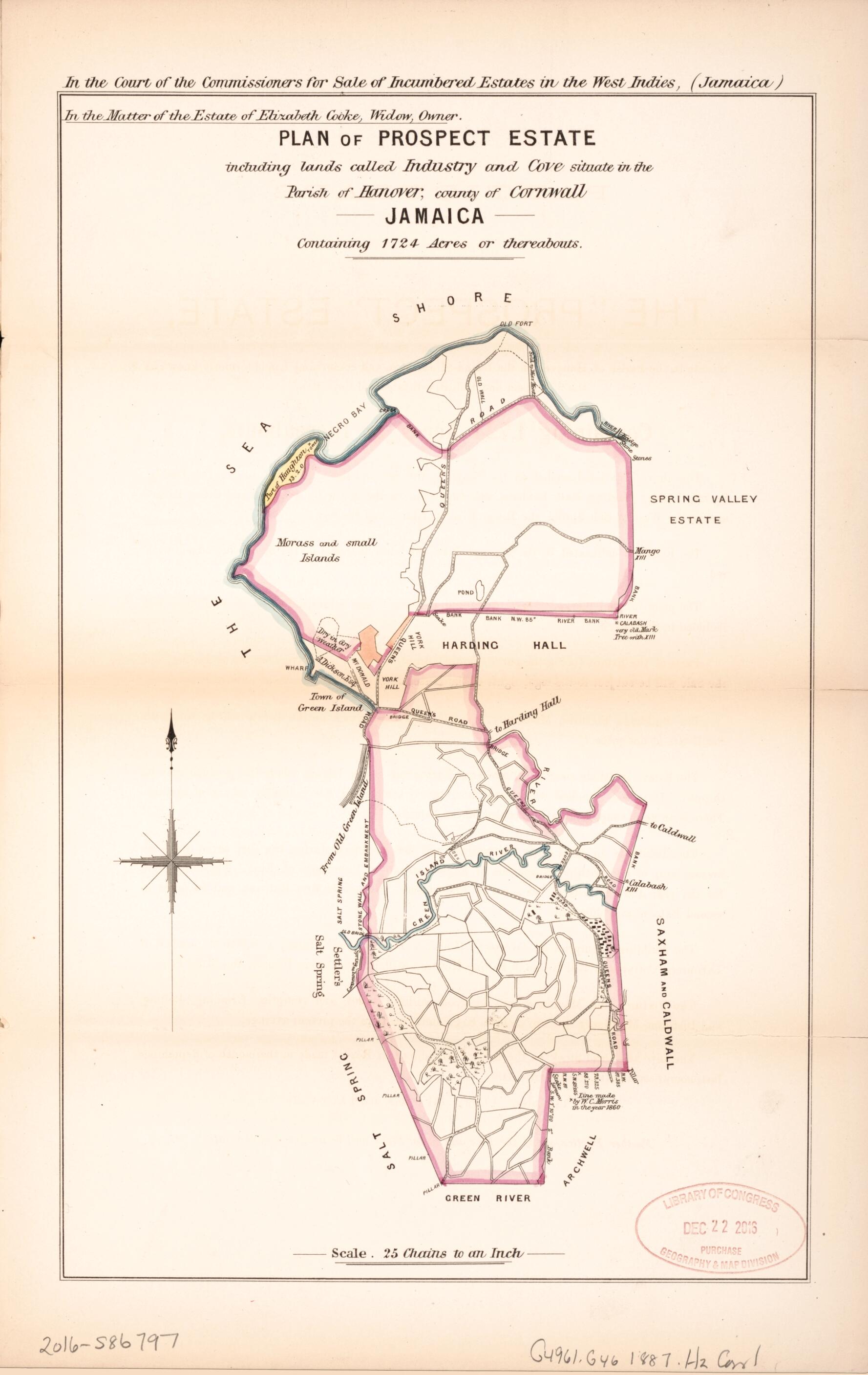 This old map of Plan of Prospect Estate from Encumbered Estates In the West Indies (Jamaica) from 1887 was created by Hards and Jenkinson (Firm) in 1887