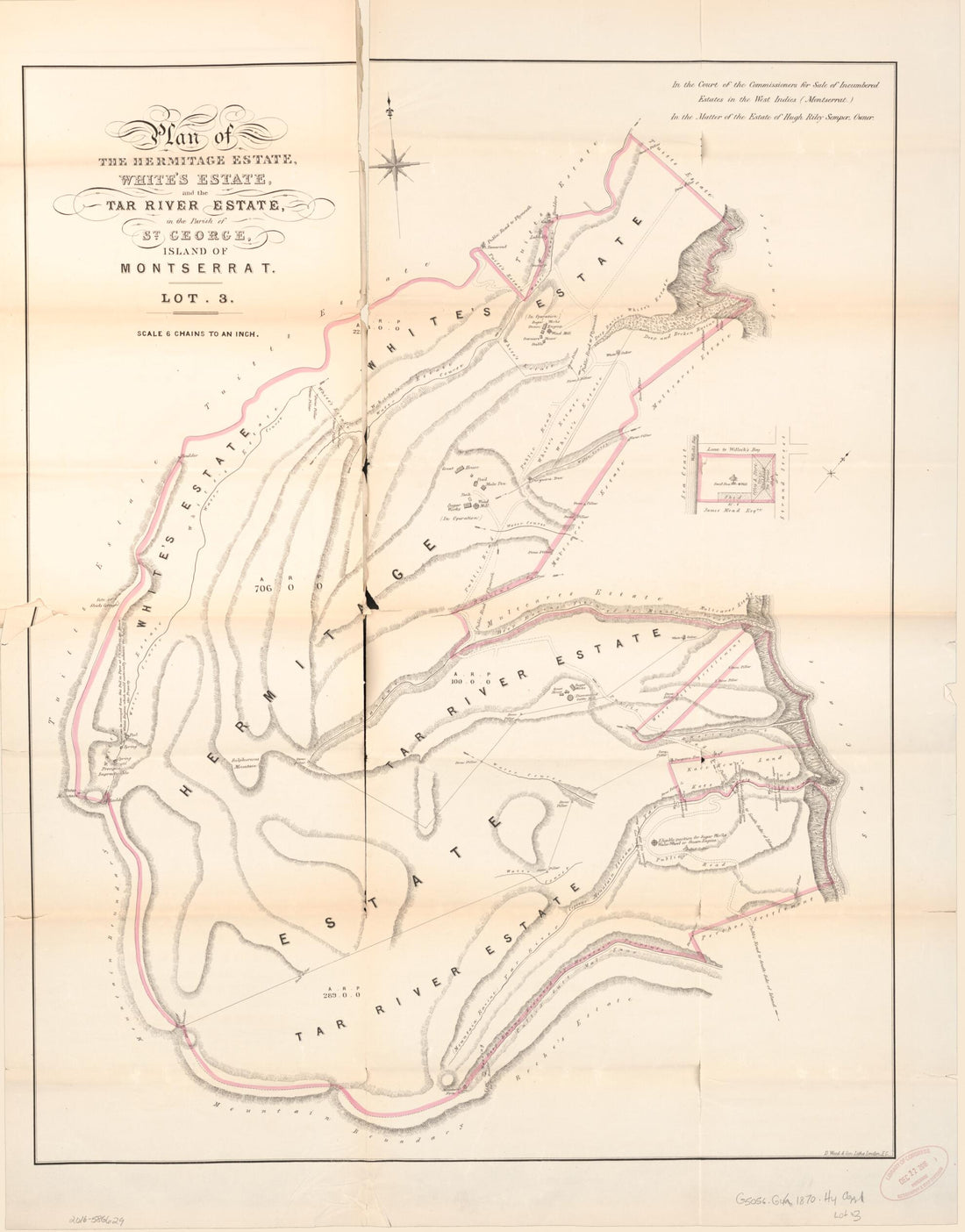 This old map of Plan of the Hermitage Estate from Encumbered Estates In the West Indies (Montserrat) from 1870 was created by Vaughan & Leifchild (Firm) Hards in 1870