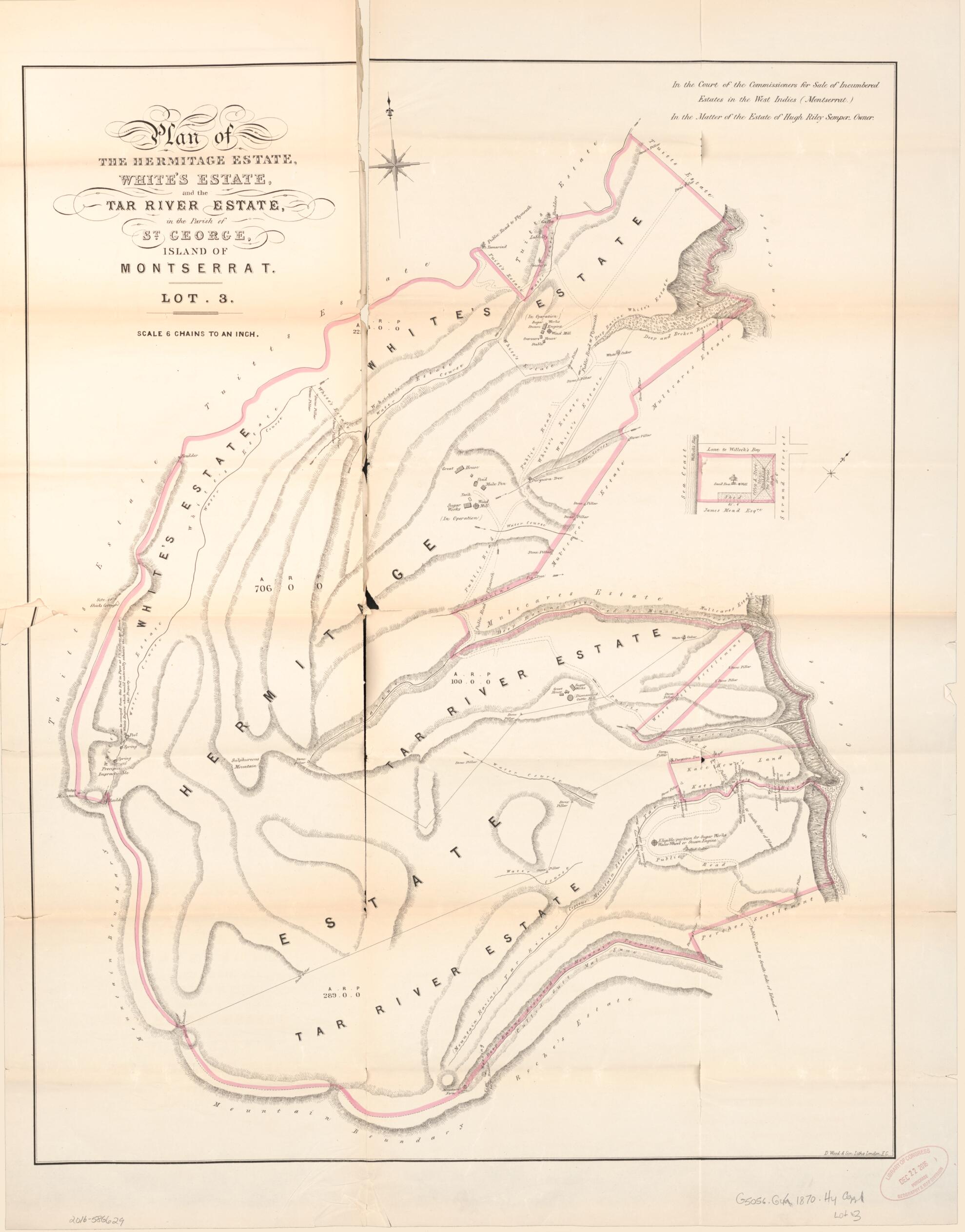 This old map of Plan of the Hermitage Estate from Encumbered Estates In the West Indies (Montserrat) from 1870 was created by Vaughan & Leifchild (Firm) Hards in 1870