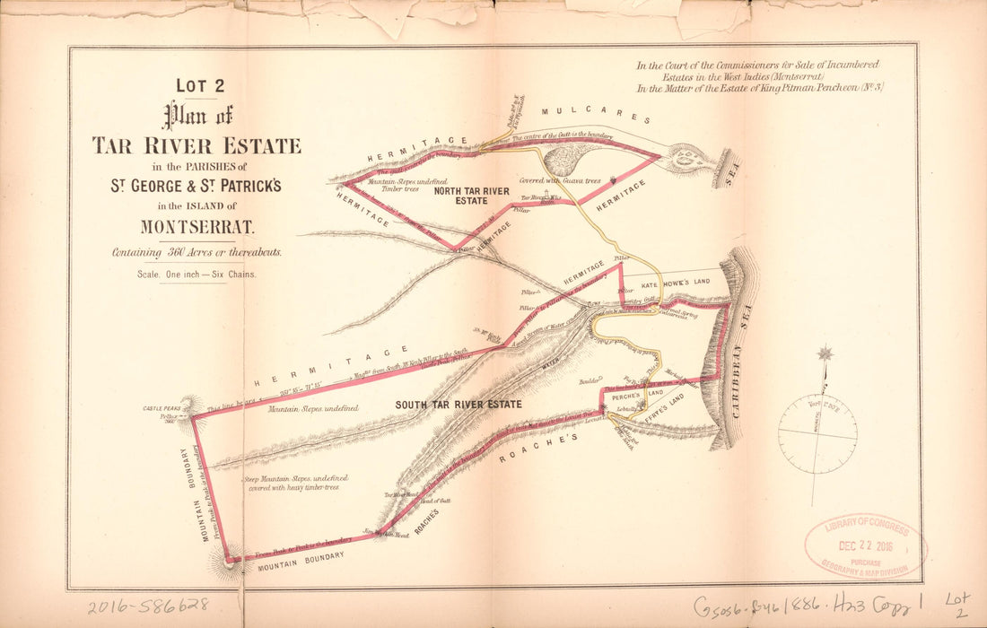 This old map of Lot 2. Plan of Tar River Estate from Encumbered Estates In the West Indies (Montserrat) from 1886 was created by Hards & Jenkinson (Firm) in 1886