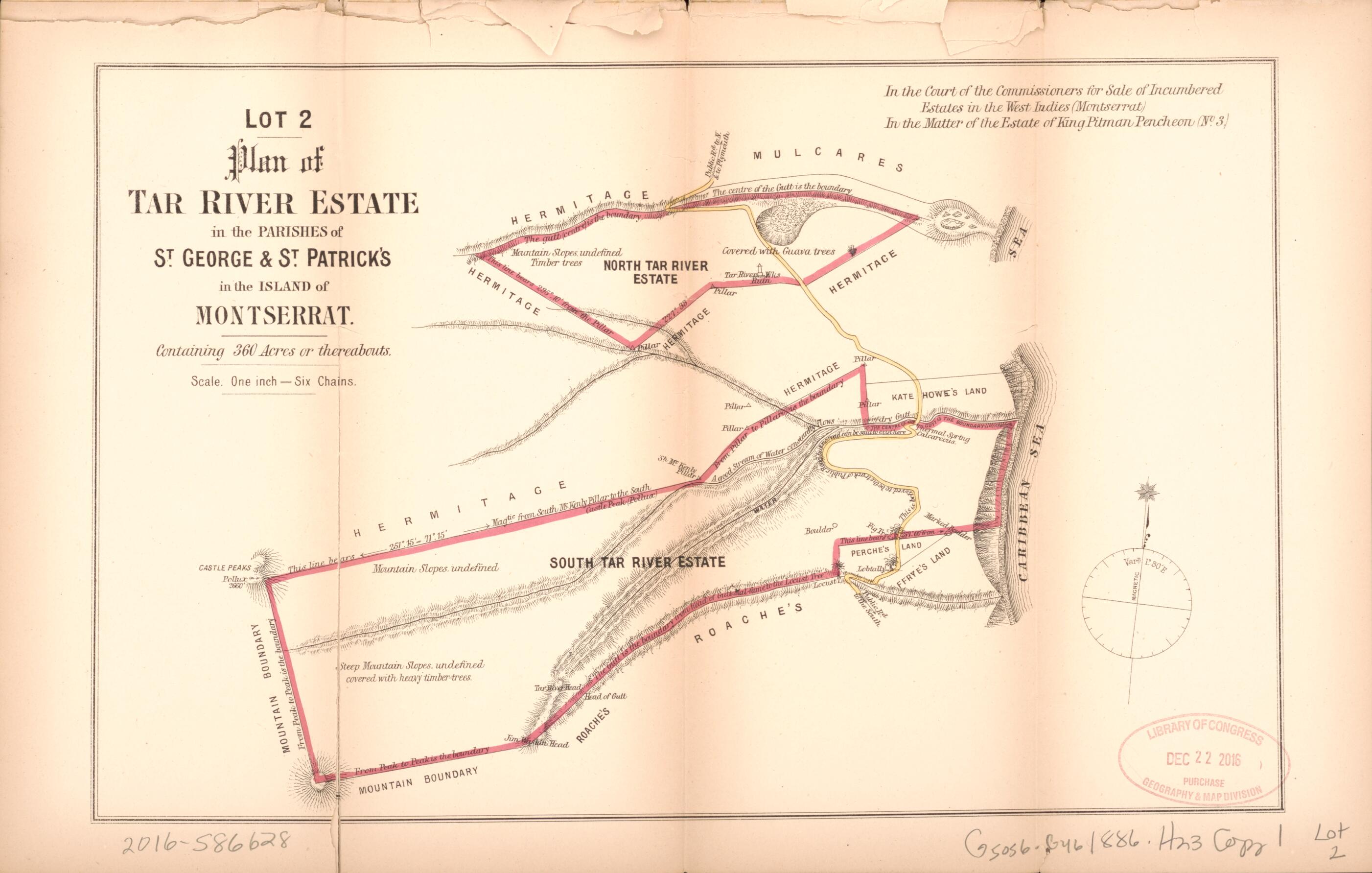 This old map of Lot 2. Plan of Tar River Estate from Encumbered Estates In the West Indies (Montserrat) from 1886 was created by Hards & Jenkinson (Firm) in 1886